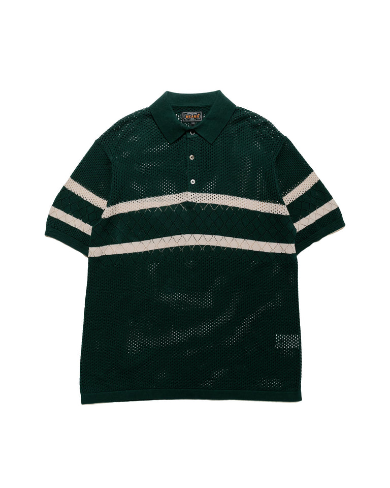 Beams Plus Knit Polo Mesh Stripe Green