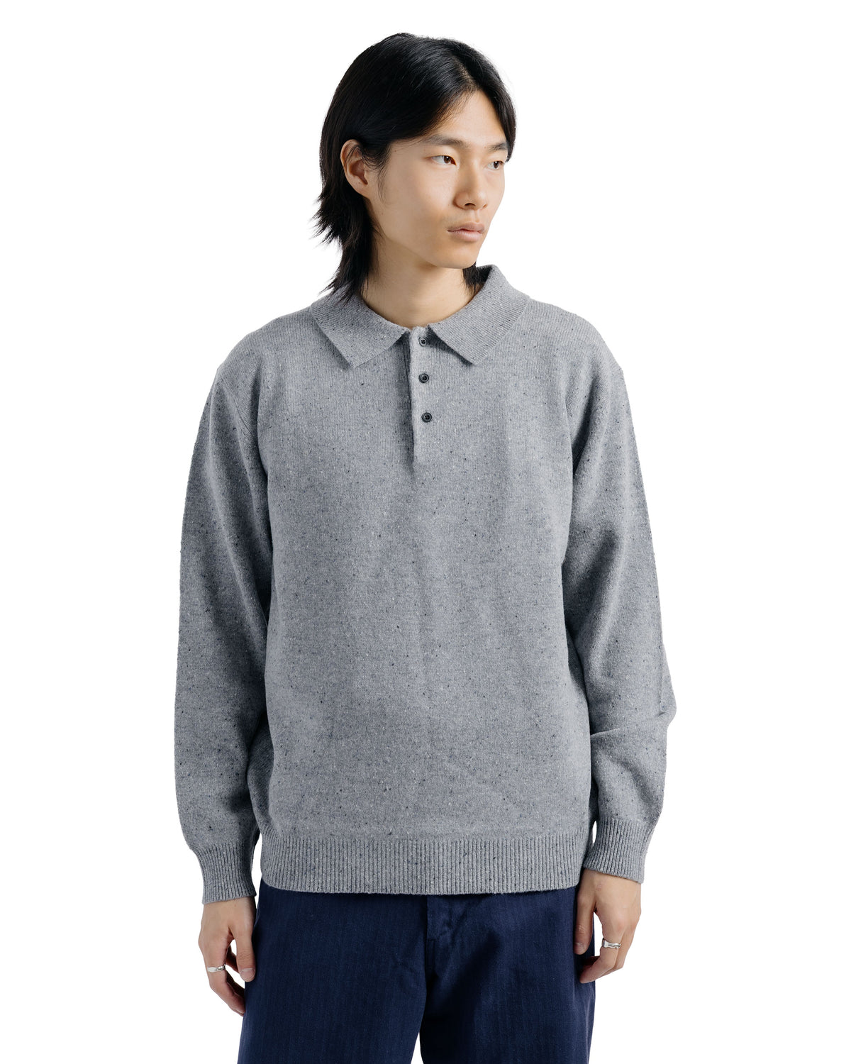 Beams Plus Knit Polo Nep 9G Ice Blue