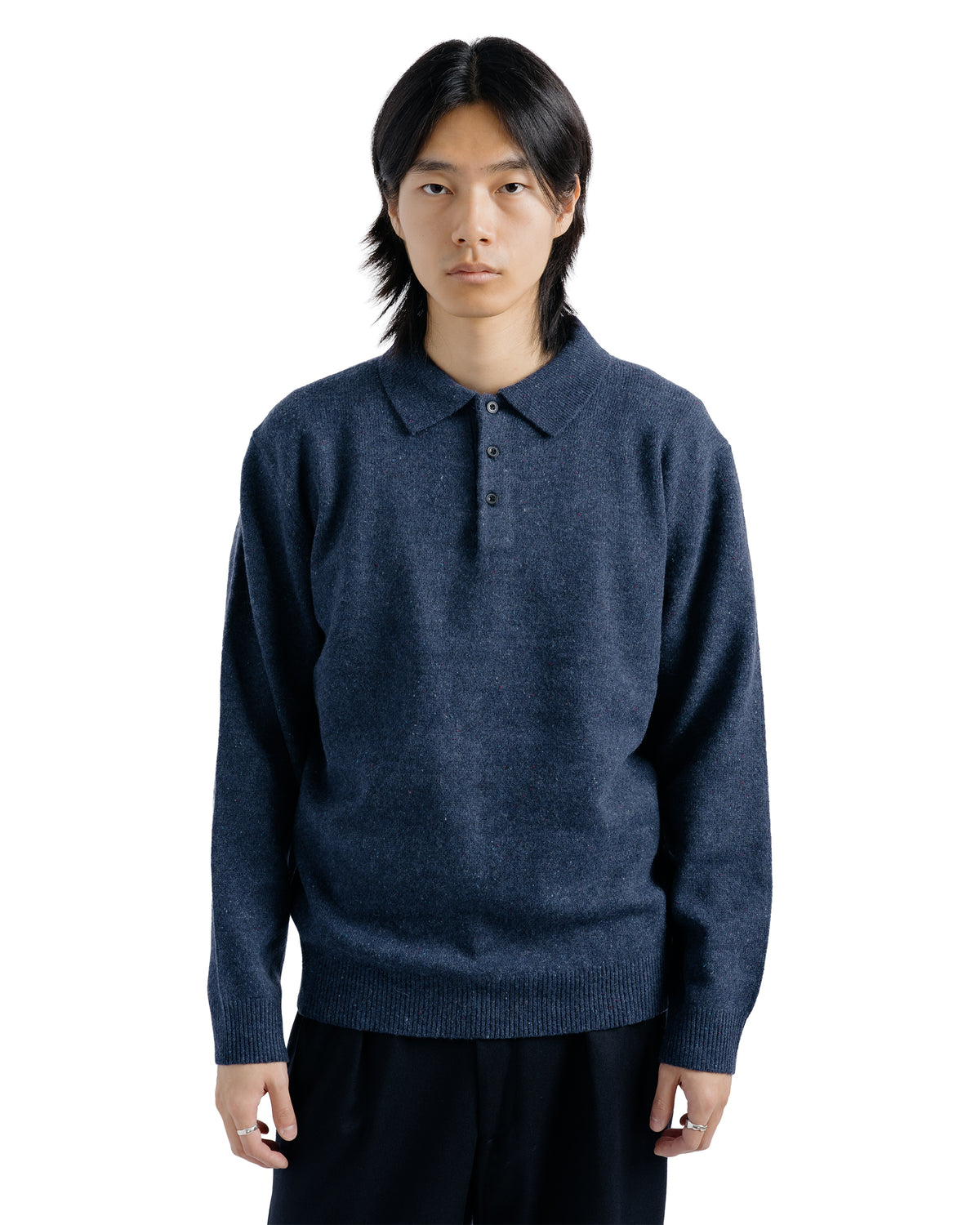 Beams Plus Knit Polo Nep 9G Navy