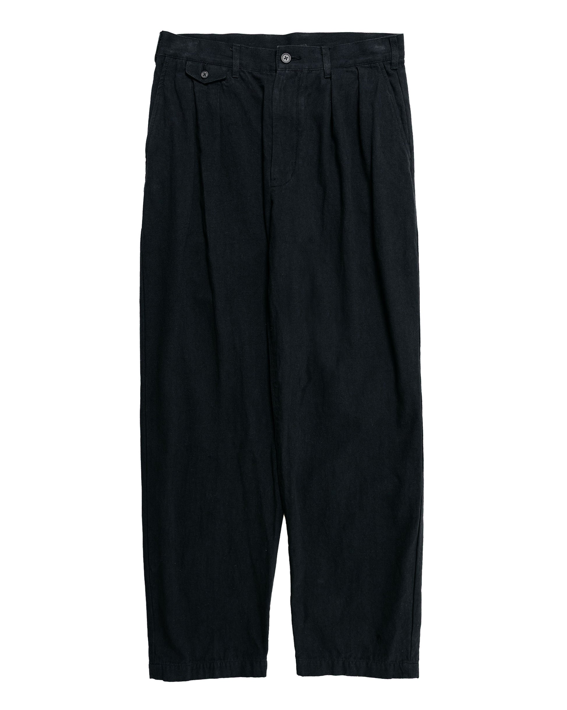 Beams Plus Lost & Found 2Pleats Trousers Cotton Linen Black
