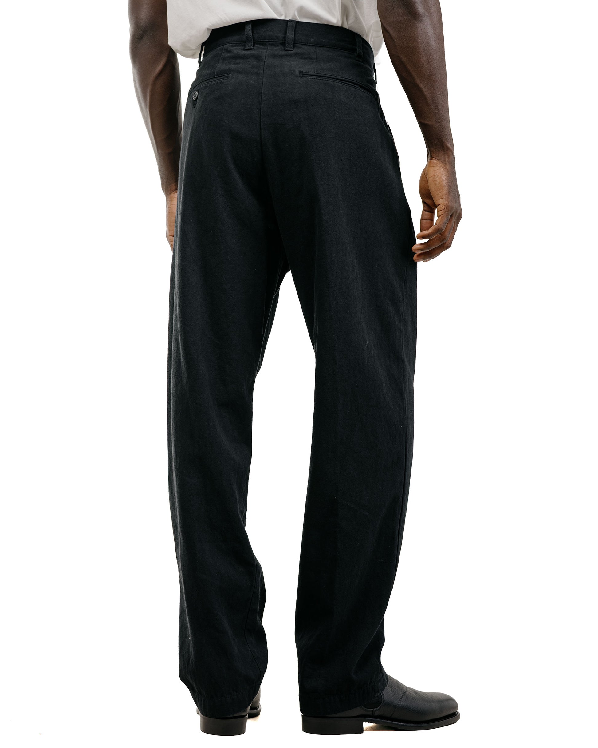 Beams Plus Lost & Found 2Pleats Trousers Cotton Linen Black