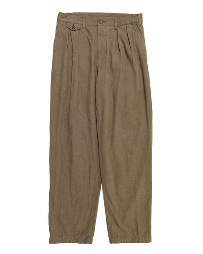 Beams Plus Lost & Found 2Pleats Trousers Cotton Linen Olive