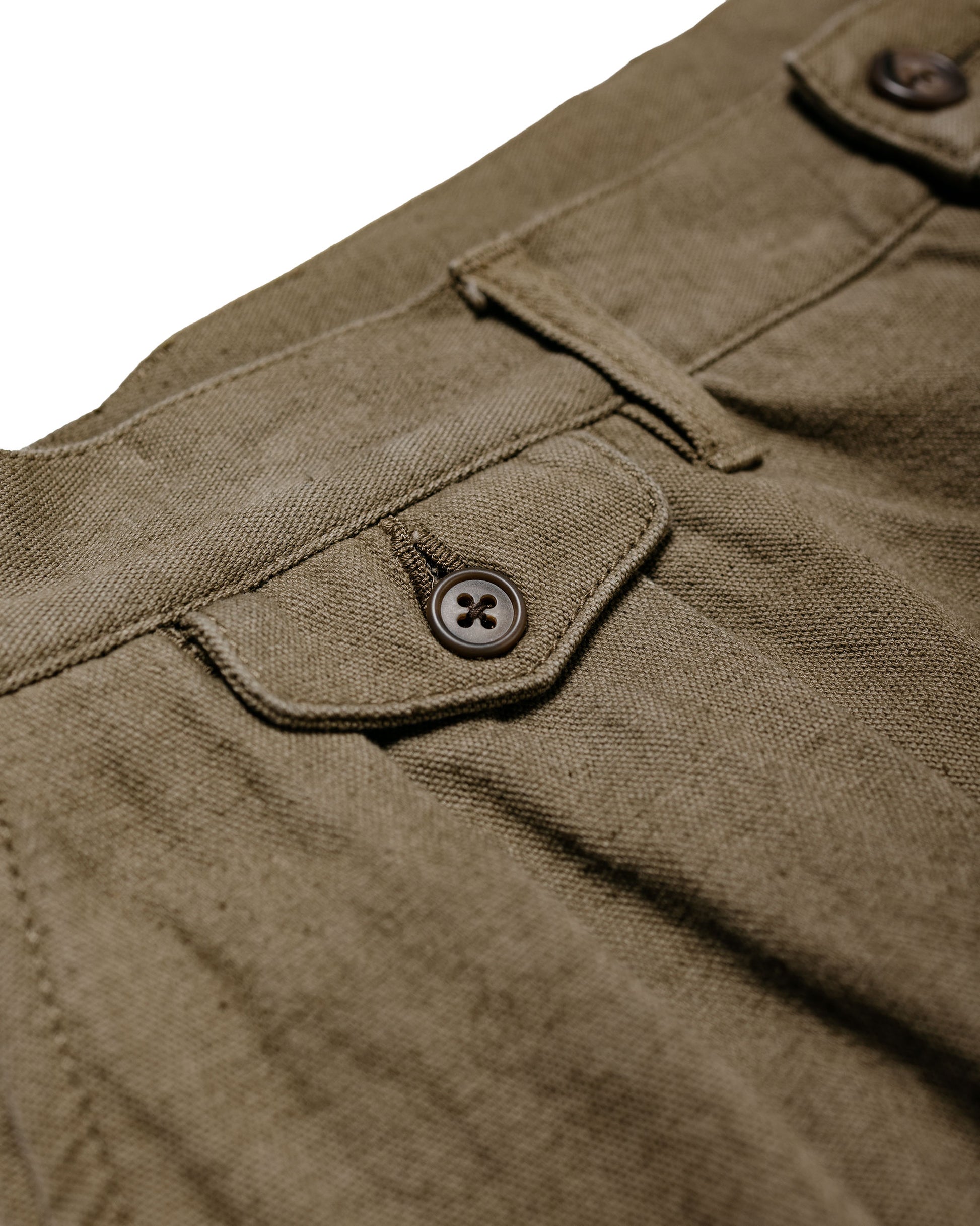 Beams Plus Lost & Found 2Pleats Trousers Cotton Linen Olive