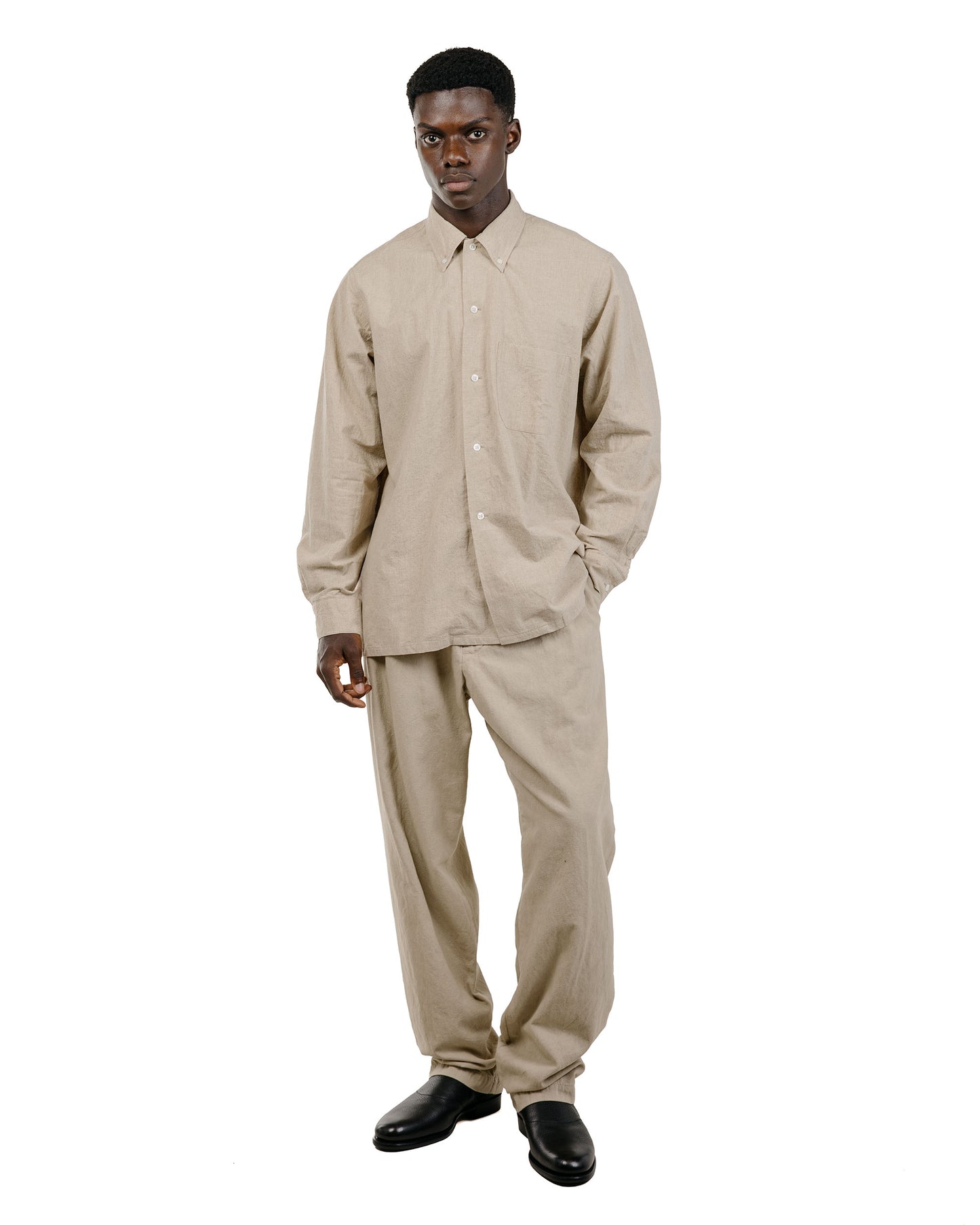Beams Plus Lost & Found Open B.D. Linen Cotton Beige