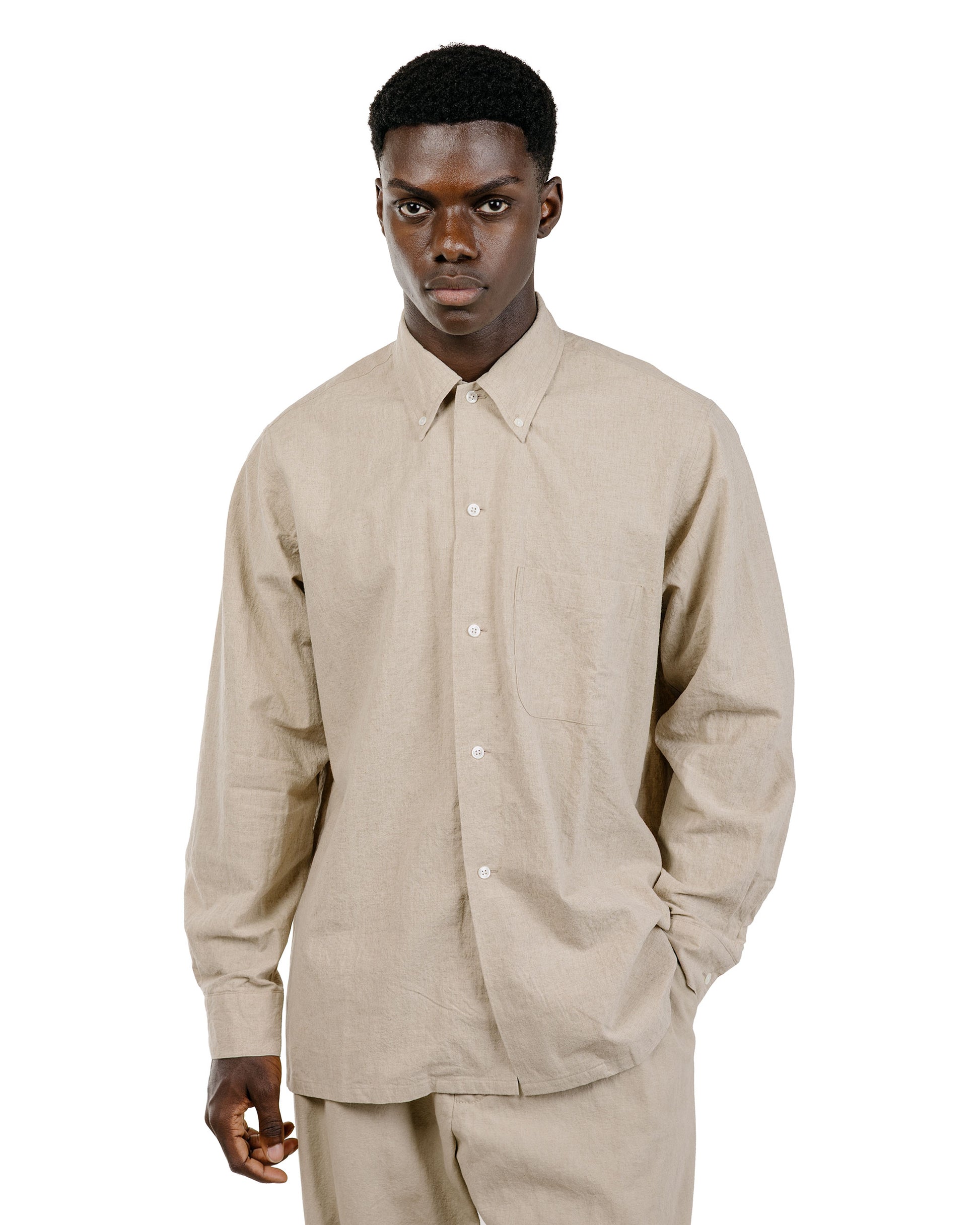 Beams Plus Lost & Found Open B.D. Linen Cotton Beige