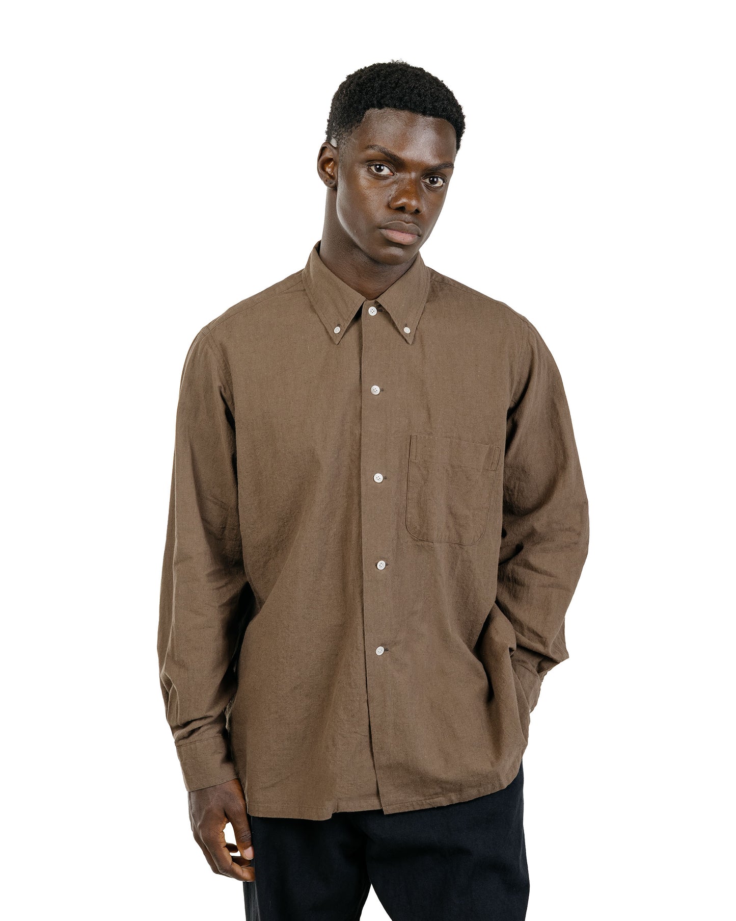 Beams Plus Lost & Found Open B.D. Linen Cotton Olive