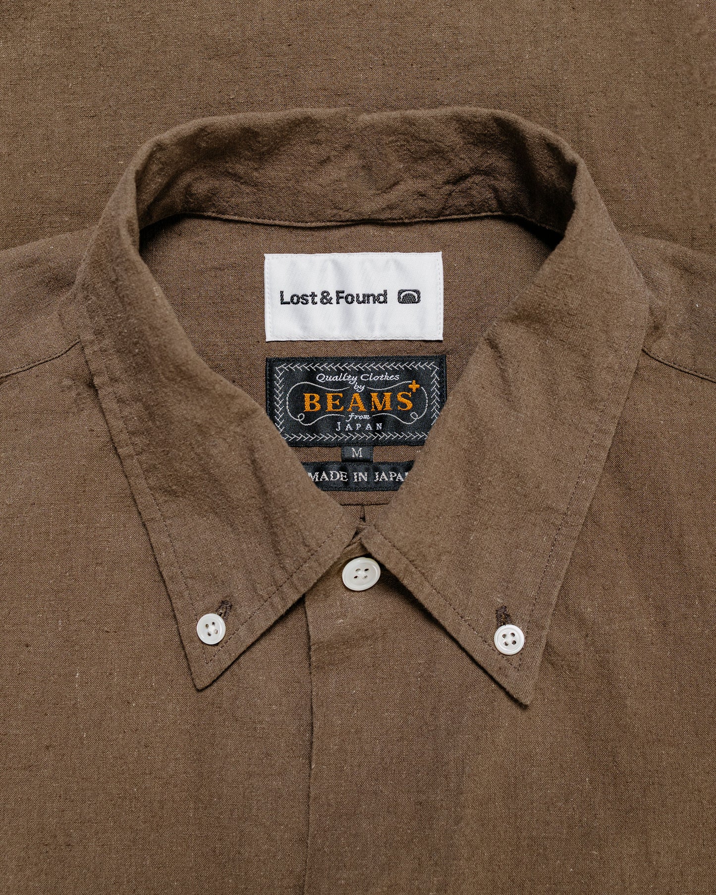 Beams Plus Lost & Found Open B.D. Linen Cotton Olive