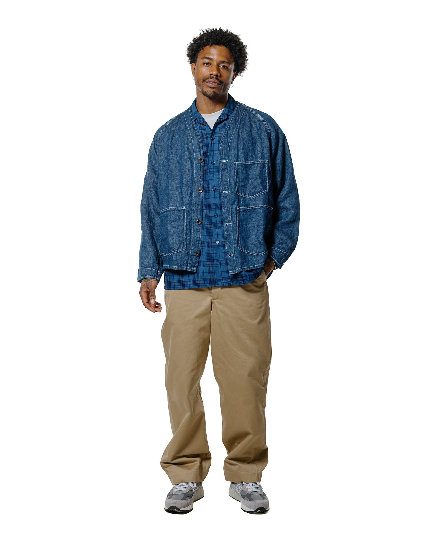 Beams Plus MIL Open Collar Indigo Dobby Plaid Wide Plaid