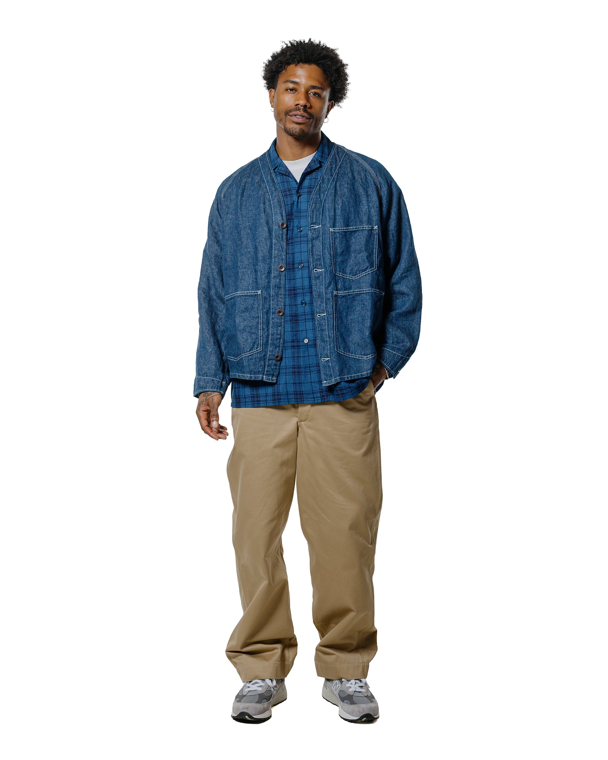 Beams Plus MIL Open Collar Indigo Dobby Plaid Wide Plaid