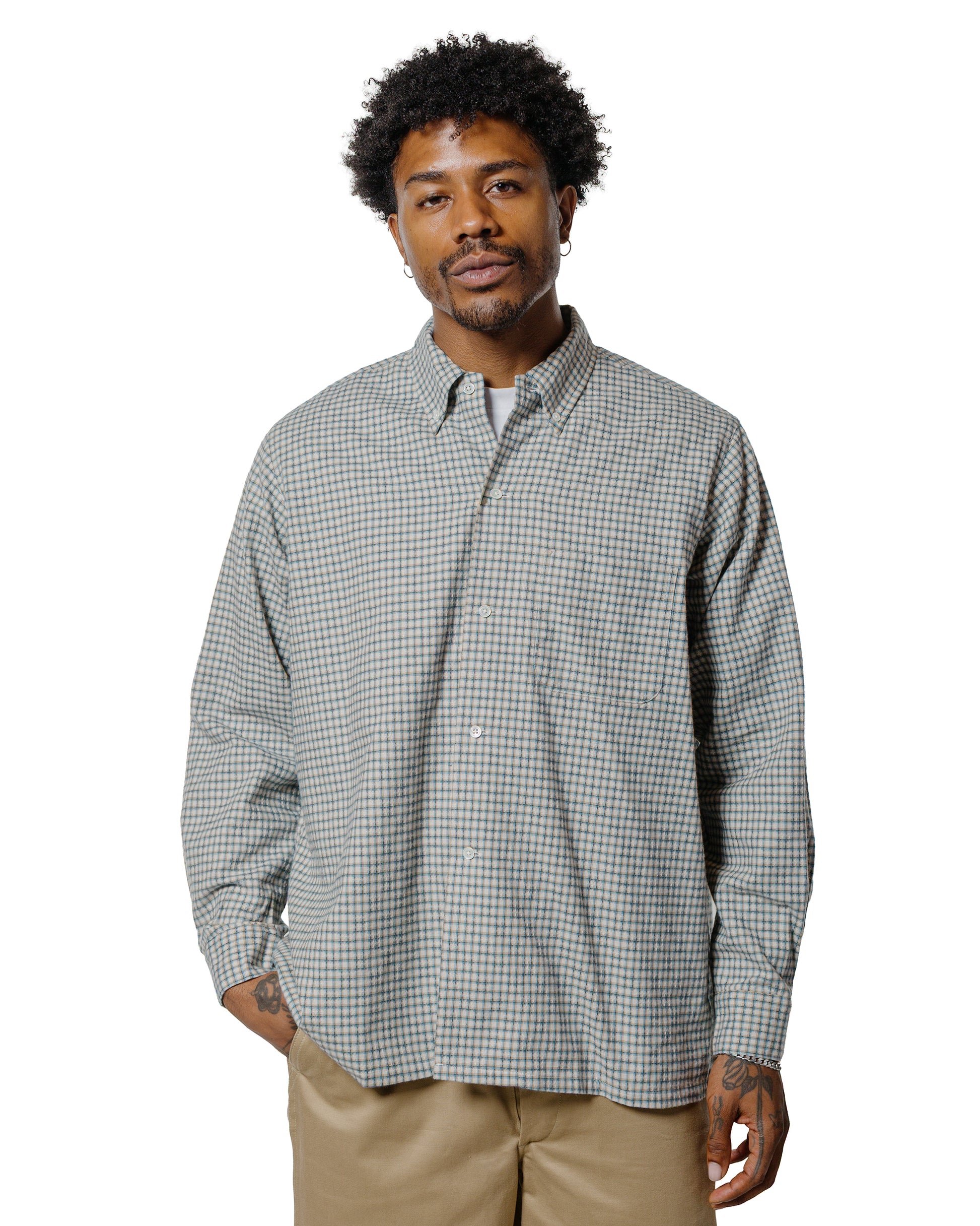 Beams Plus Open B.D. Dobby Plaid White