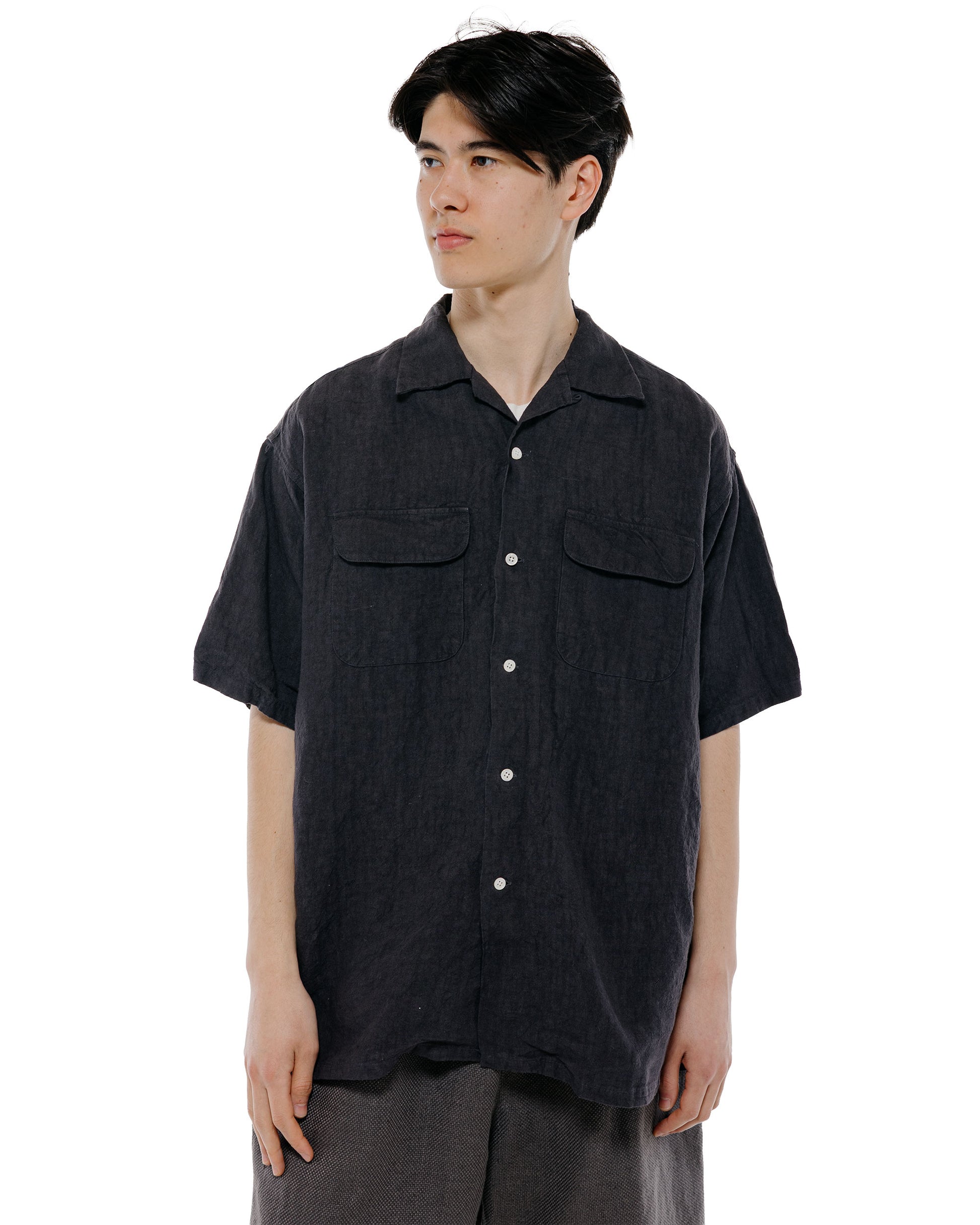 lost & found Beams Plus Beams Plus Open Collar 1/40 Linen Charcoal