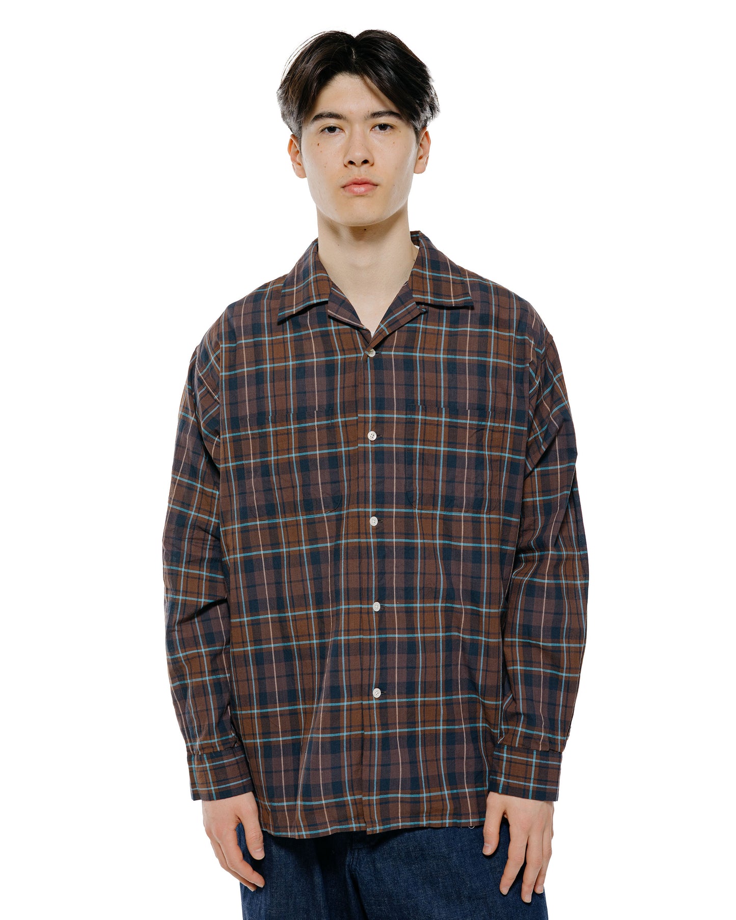 lost & found Beams Plus Beams Plus Open Collar Madras Brown