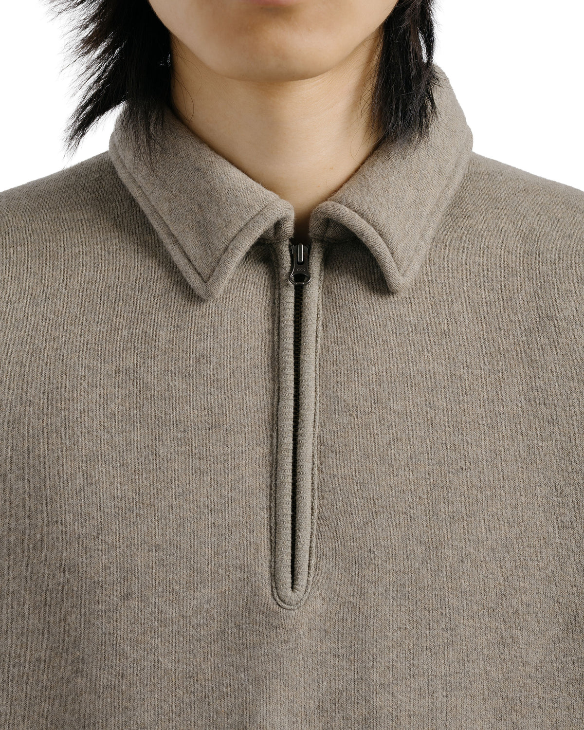 Beams Plus Sweat Half Zip Wool Cotton Beige