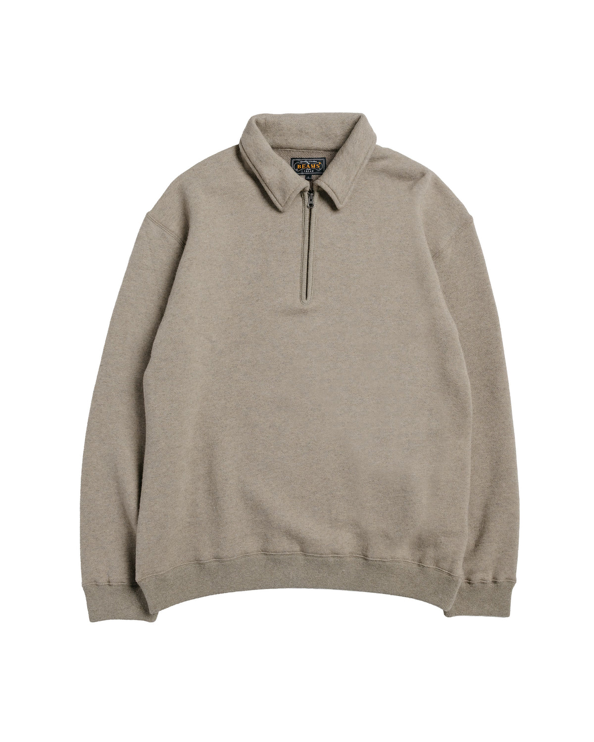 Beams Plus Sweat Half Zip Wool Cotton Beige