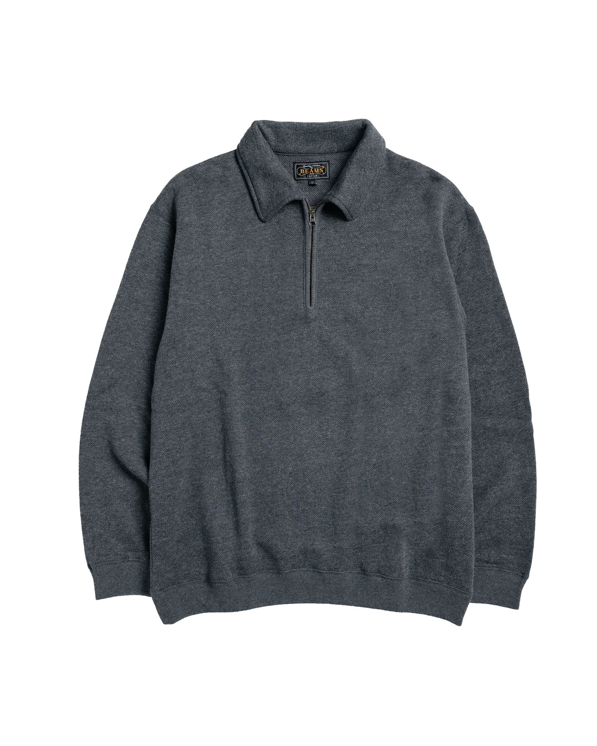 Beams Plus Sweat Half Zip Wool Cotton Charcoal