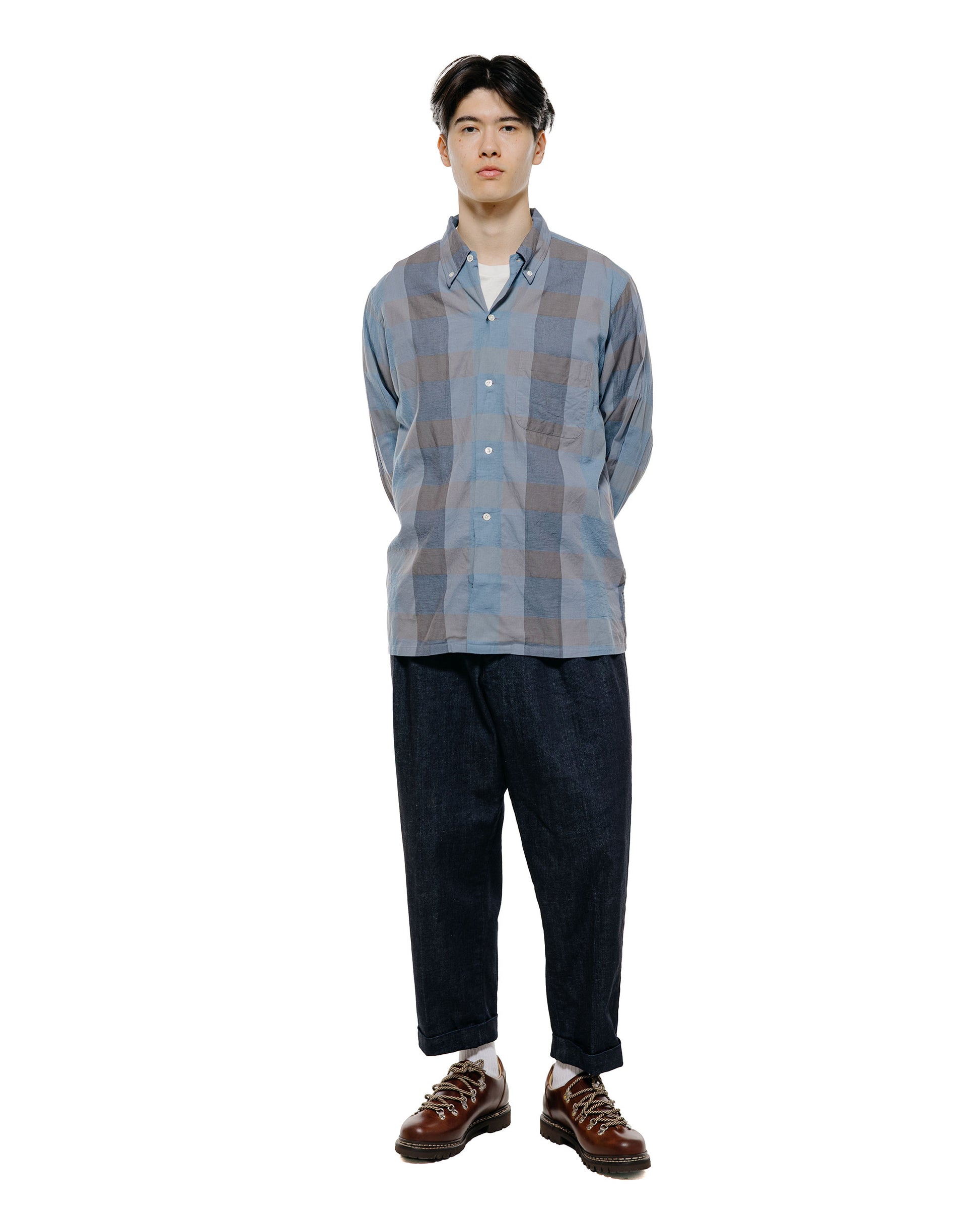 lost & found Beams Plus Beams Plus Open B.D. Indigo Panama Weave Plaid Indigo