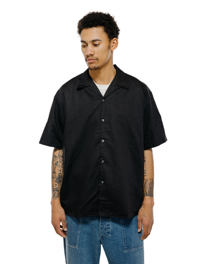 lost & found CIOTA CIOTA Open Collar Short Sleeve Shirt Cotton/Linen Black