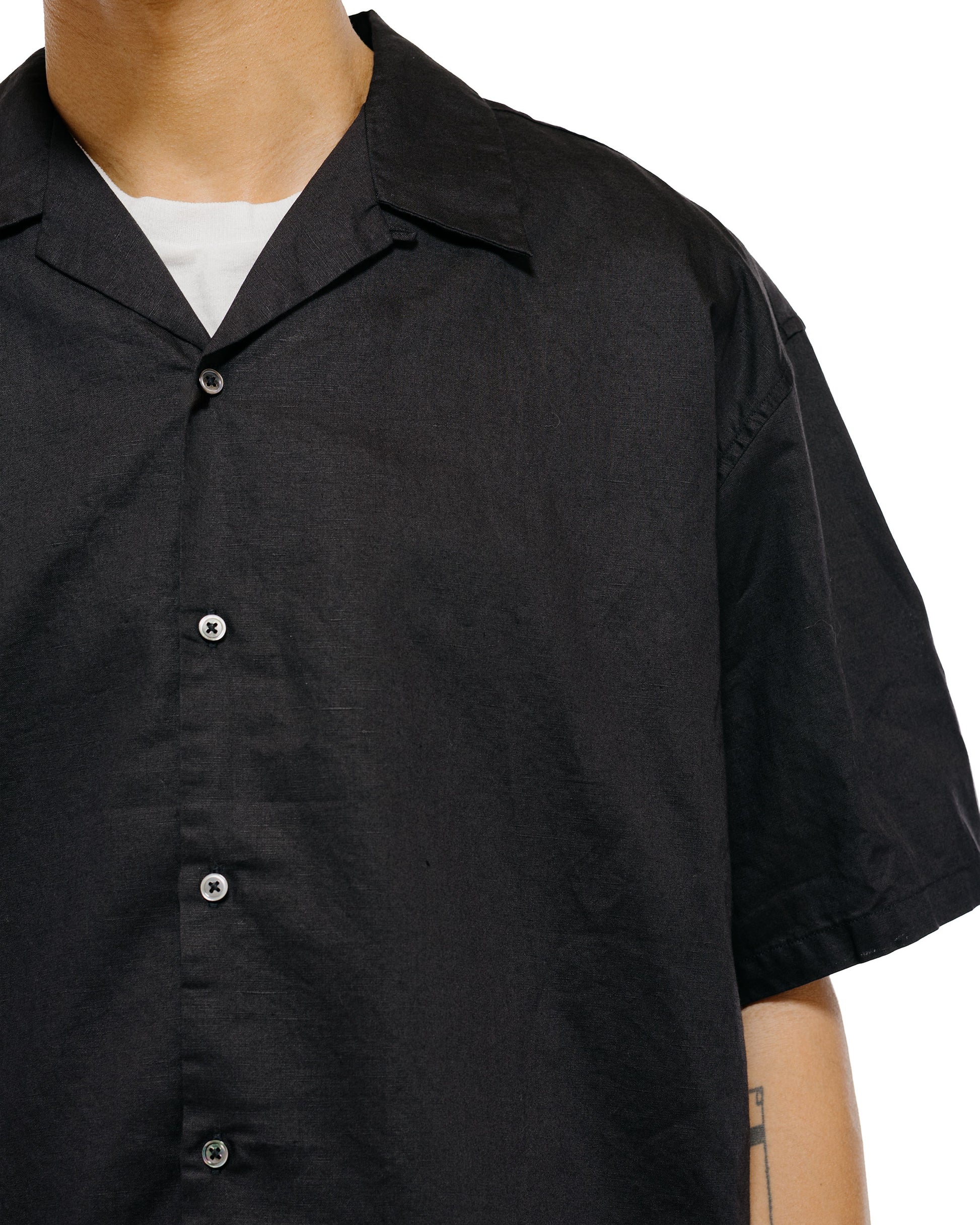 lost & found CIOTA CIOTA Open Collar Short Sleeve Shirt Cotton/Linen Black