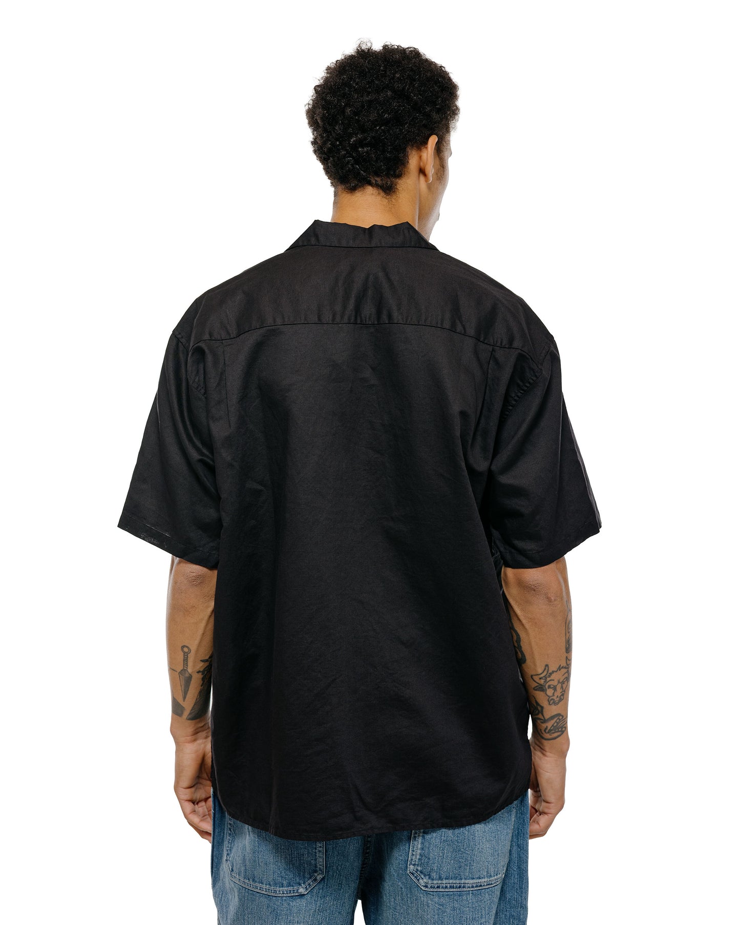 lost & found CIOTA CIOTA Open Collar Short Sleeve Shirt Cotton/Linen Black
