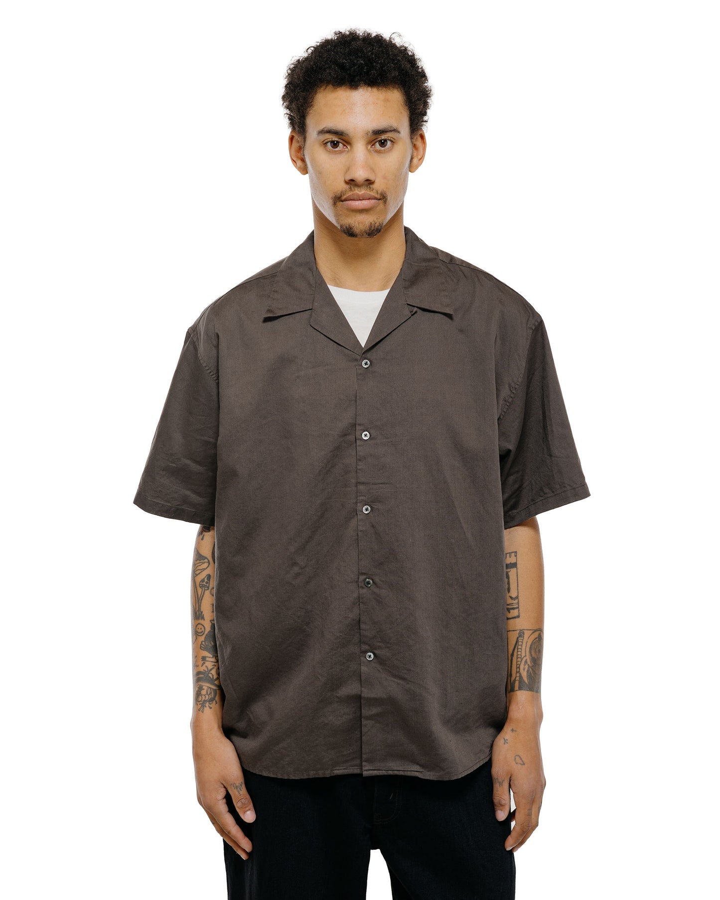 lost & found CIOTA CIOTA Open Collar Short Sleeve Shirt Cotton/Linen Charcoal