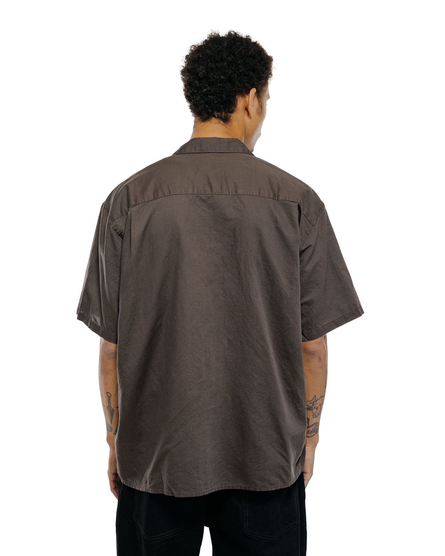 lost & found CIOTA CIOTA Open Collar Short Sleeve Shirt Cotton/Linen Charcoal