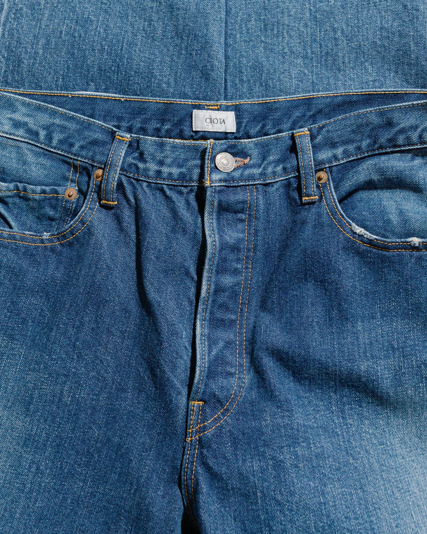 lost & found CIOTA CIOTA Straight 5 Pocket Pants (Real Indigo) Medium Dark Blue Damage