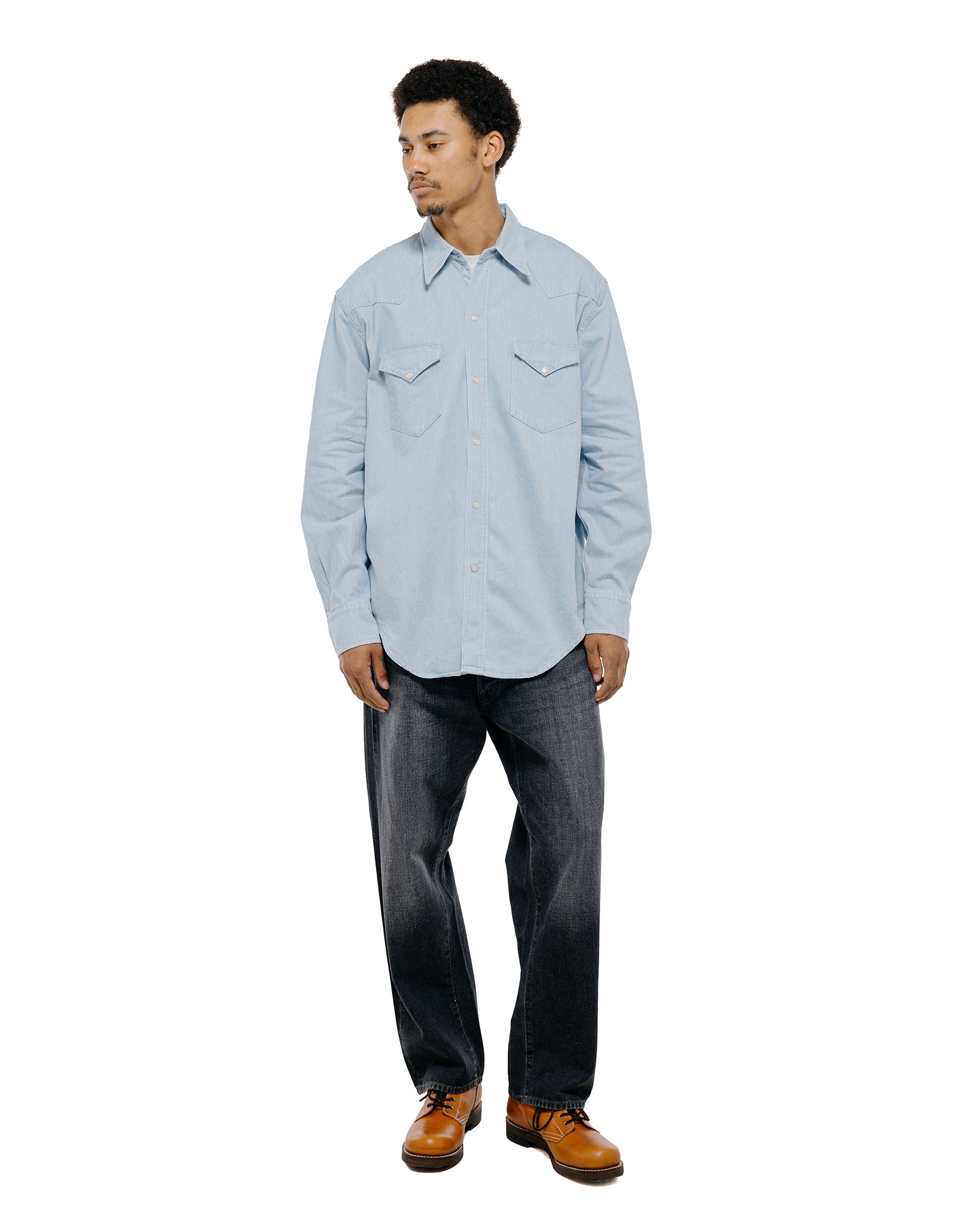 lost & found Cohérence Cohérence Abiquiu 10oz Logger Selvedge Denim Shirt Aqua Blue