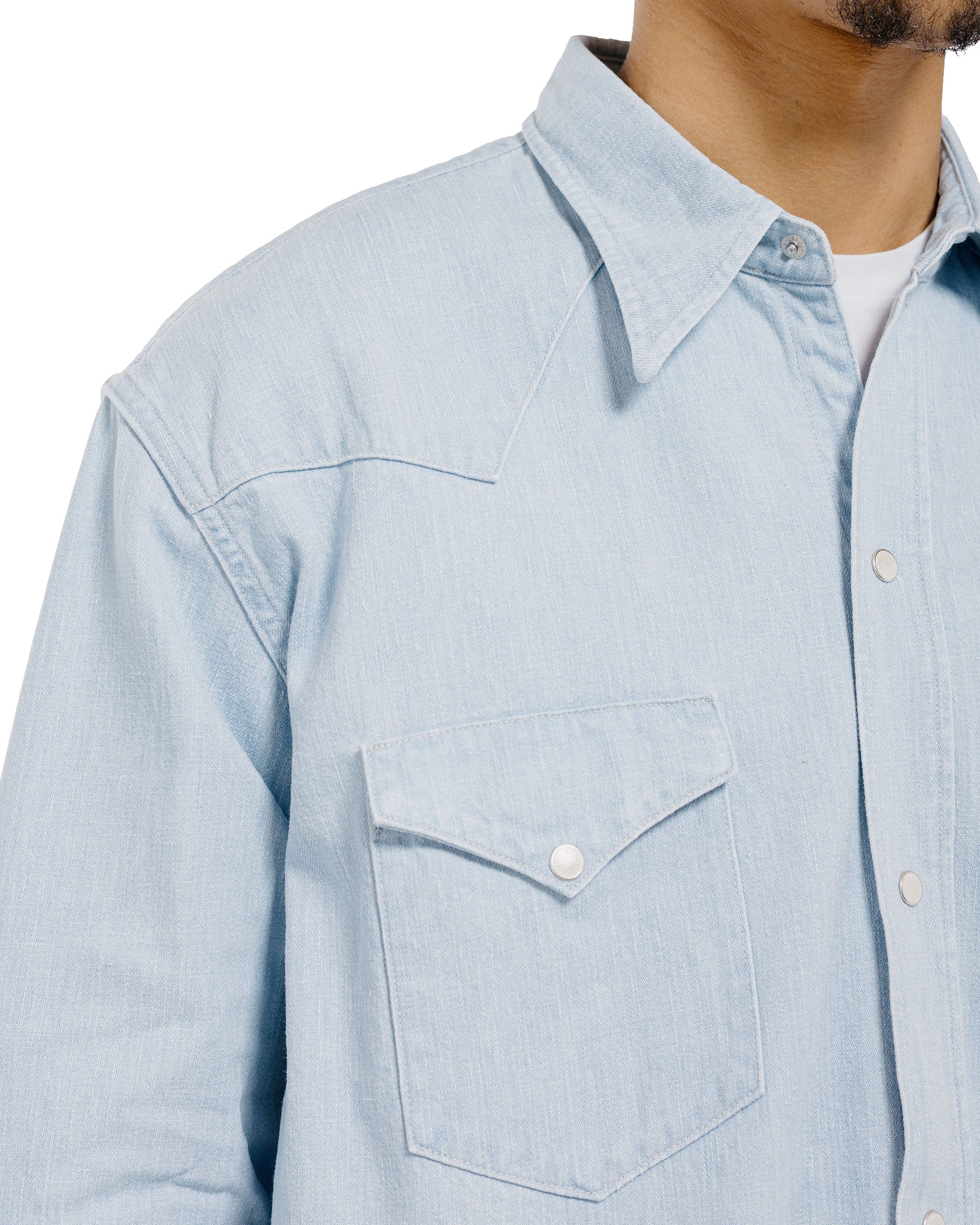 lost & found Cohérence Cohérence Abiquiu 10oz Logger Selvedge Denim Shirt Aqua Blue