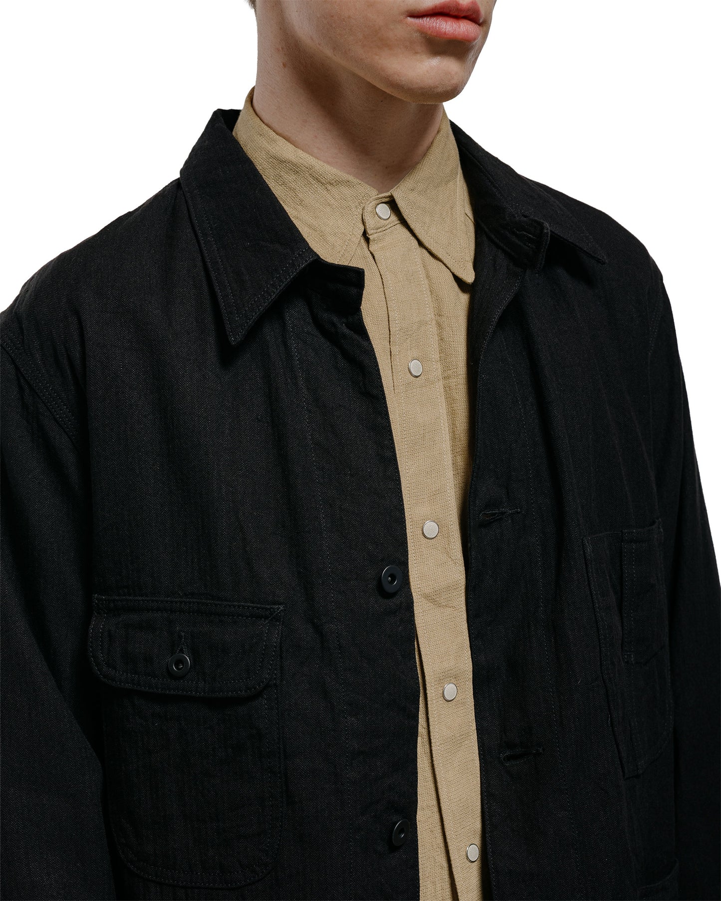 lost & found Cohérence Cohérence Jackson Linen/Cotton Chevron Jacket Black