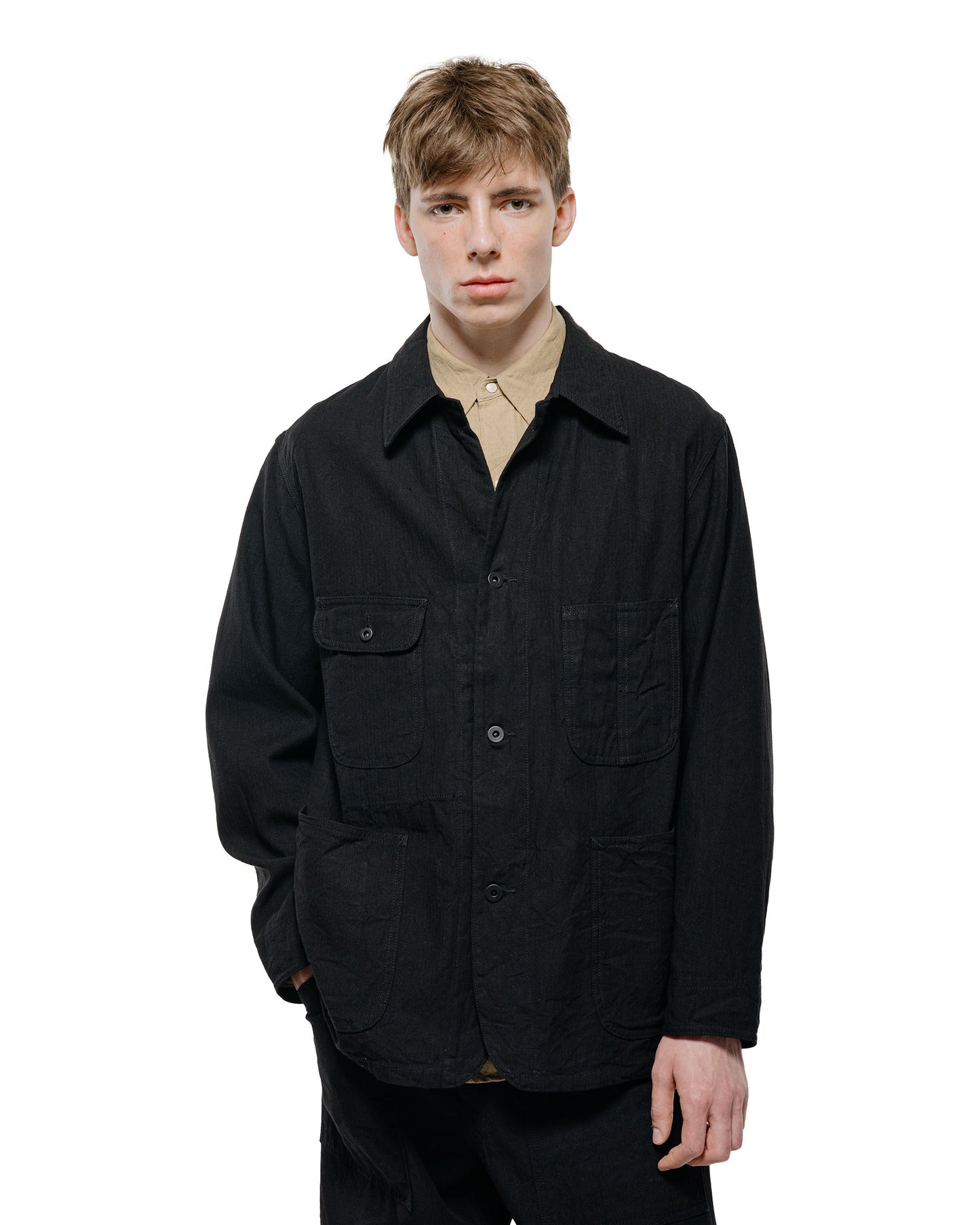 lost & found Cohérence Cohérence Jackson Linen/Cotton Chevron Jacket Black