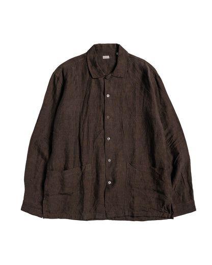 Conkers Martyn Shirt Linen Crossweave Brown & Black