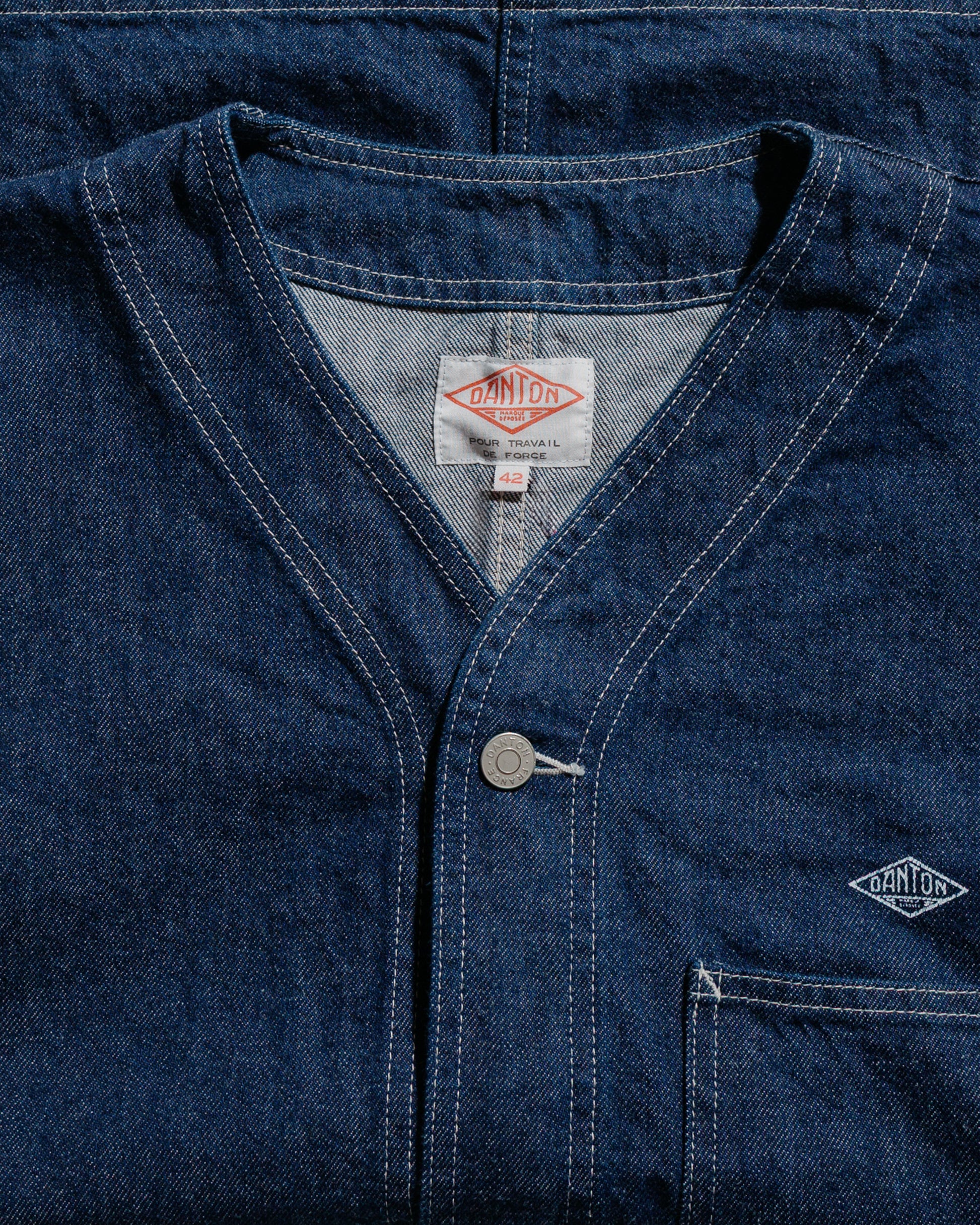 Danton 11oz Denim Collarless Jacket Indigo
