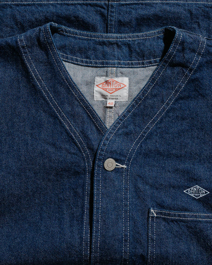 Danton 11oz Denim Collarless Jacket Indigo