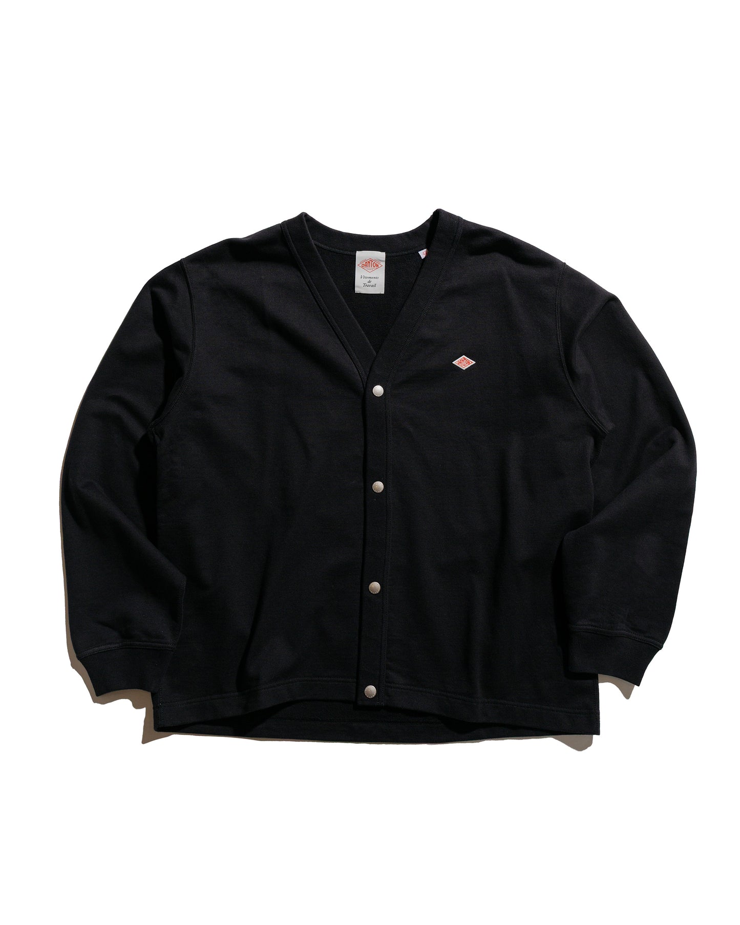 Danton Cotton Terry Dot Button V-Neck Cardigan Charcoal