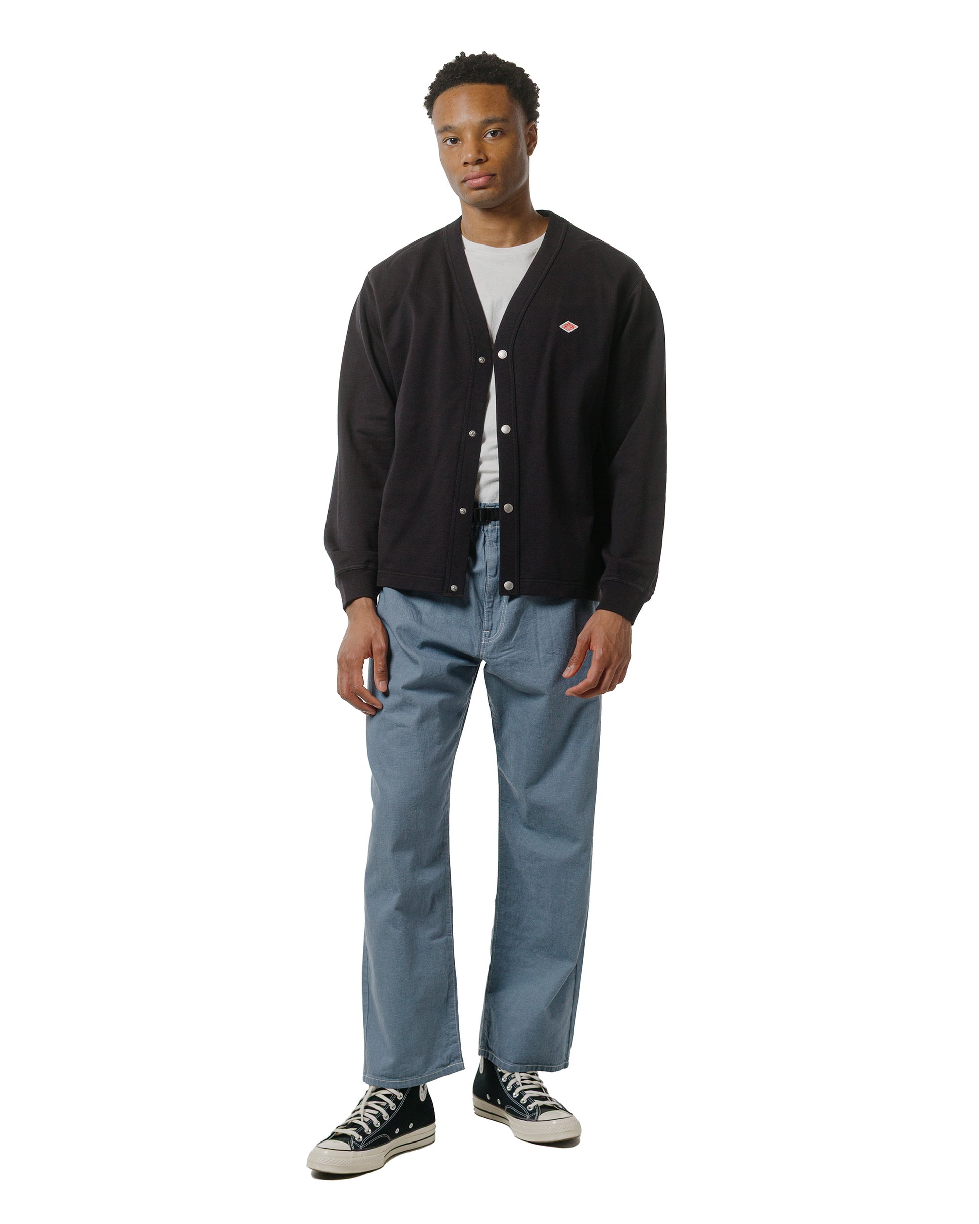 Danton Cotton Terry Dot Button V-Neck Cardigan Charcoal