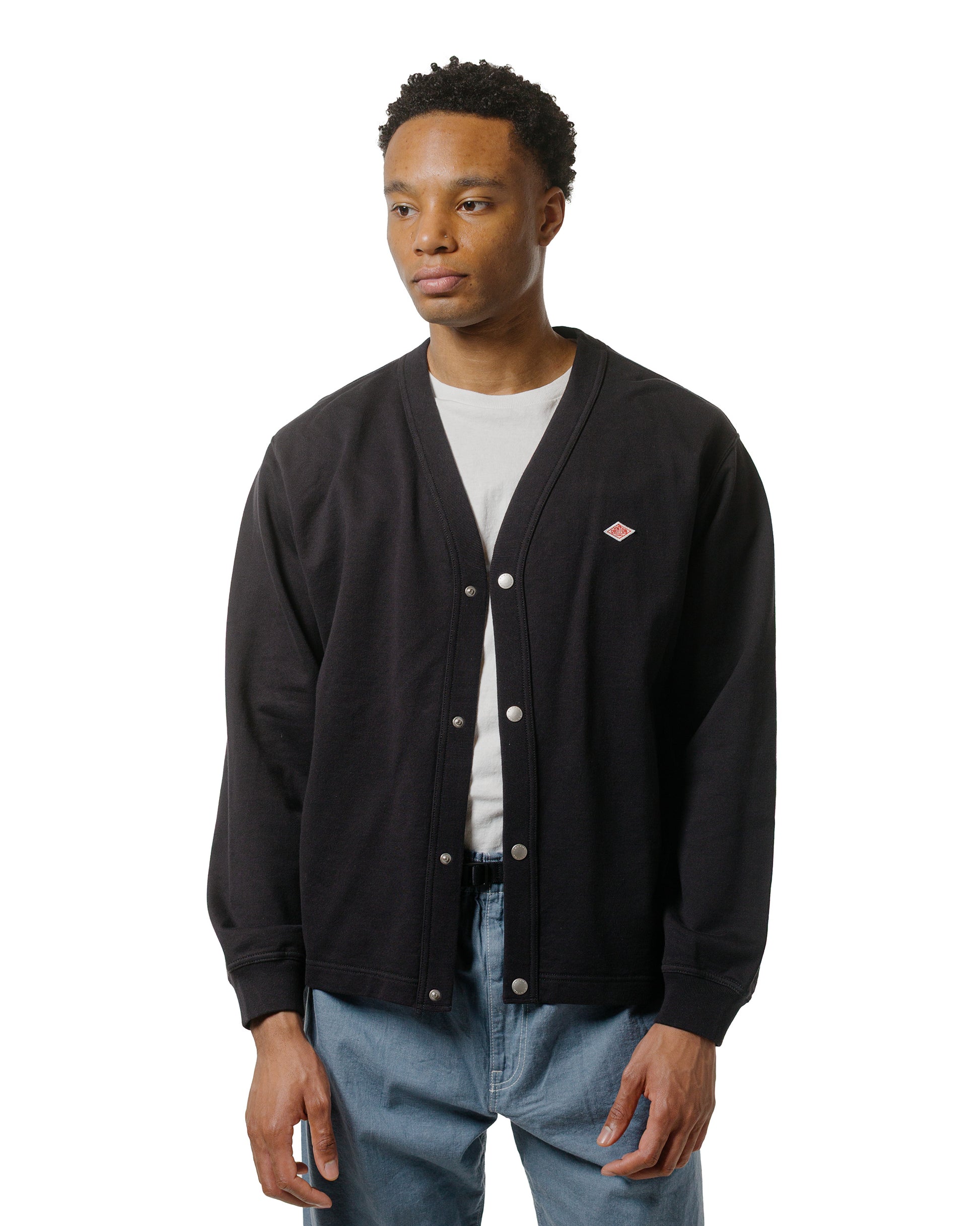 Danton Cotton Terry Dot Button V-Neck Cardigan Charcoal