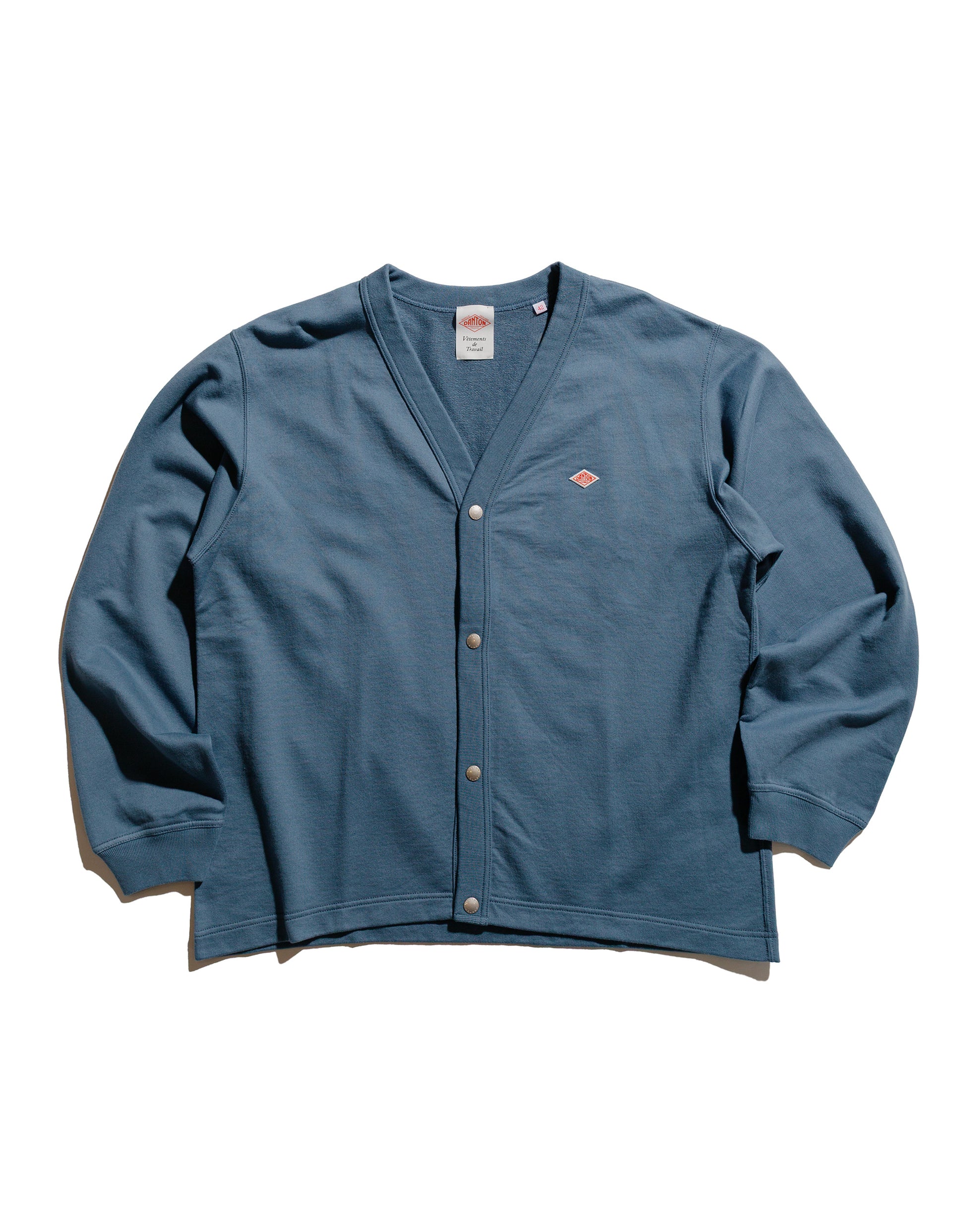 Danton Cotton Terry Dot Button V-Neck Cardigan Dark Blue