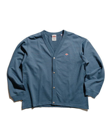 Danton Cotton Terry Dot Button V-Neck Cardigan Dark Blue
