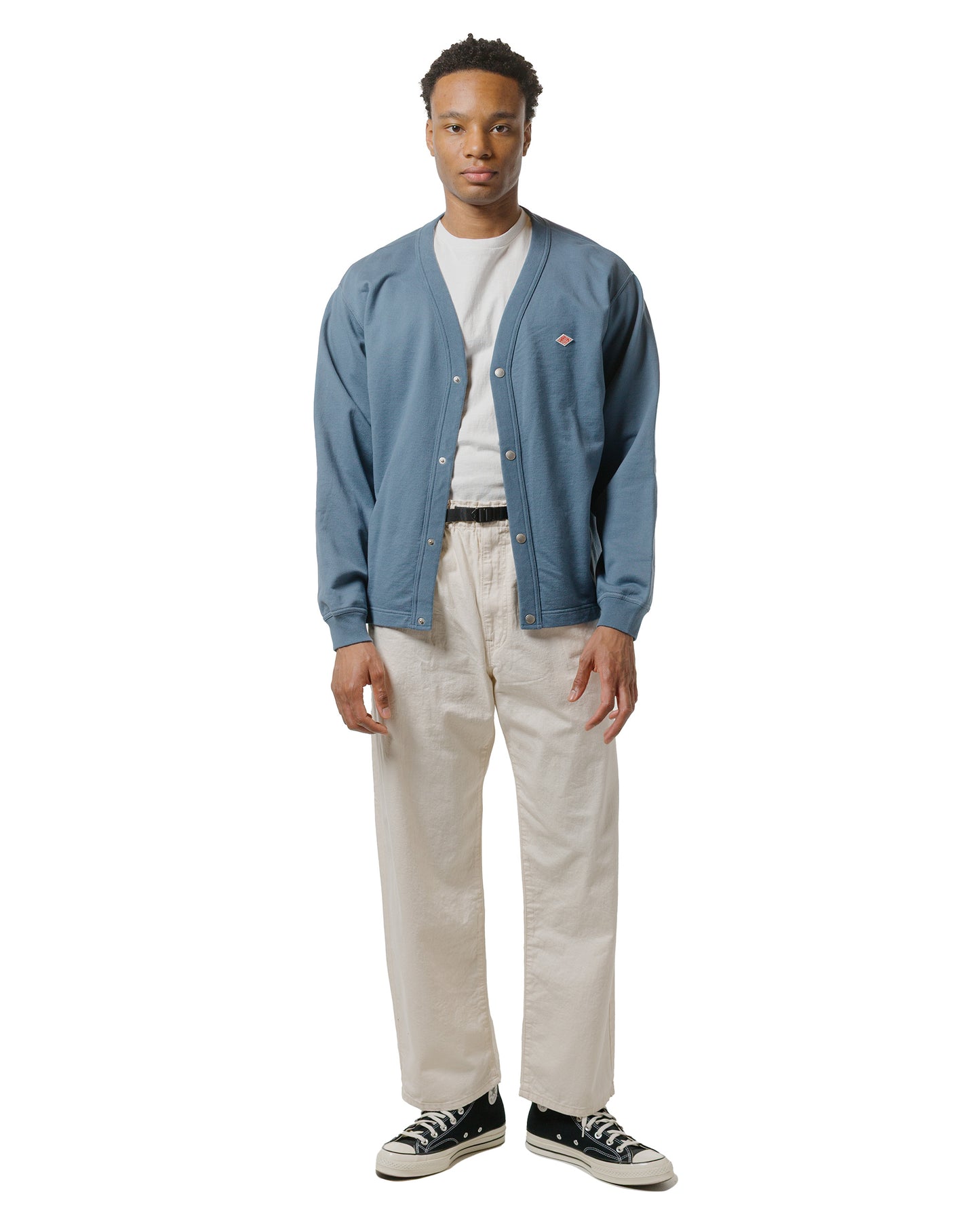 Danton Cotton Terry Dot Button V-Neck Cardigan Dark Blue