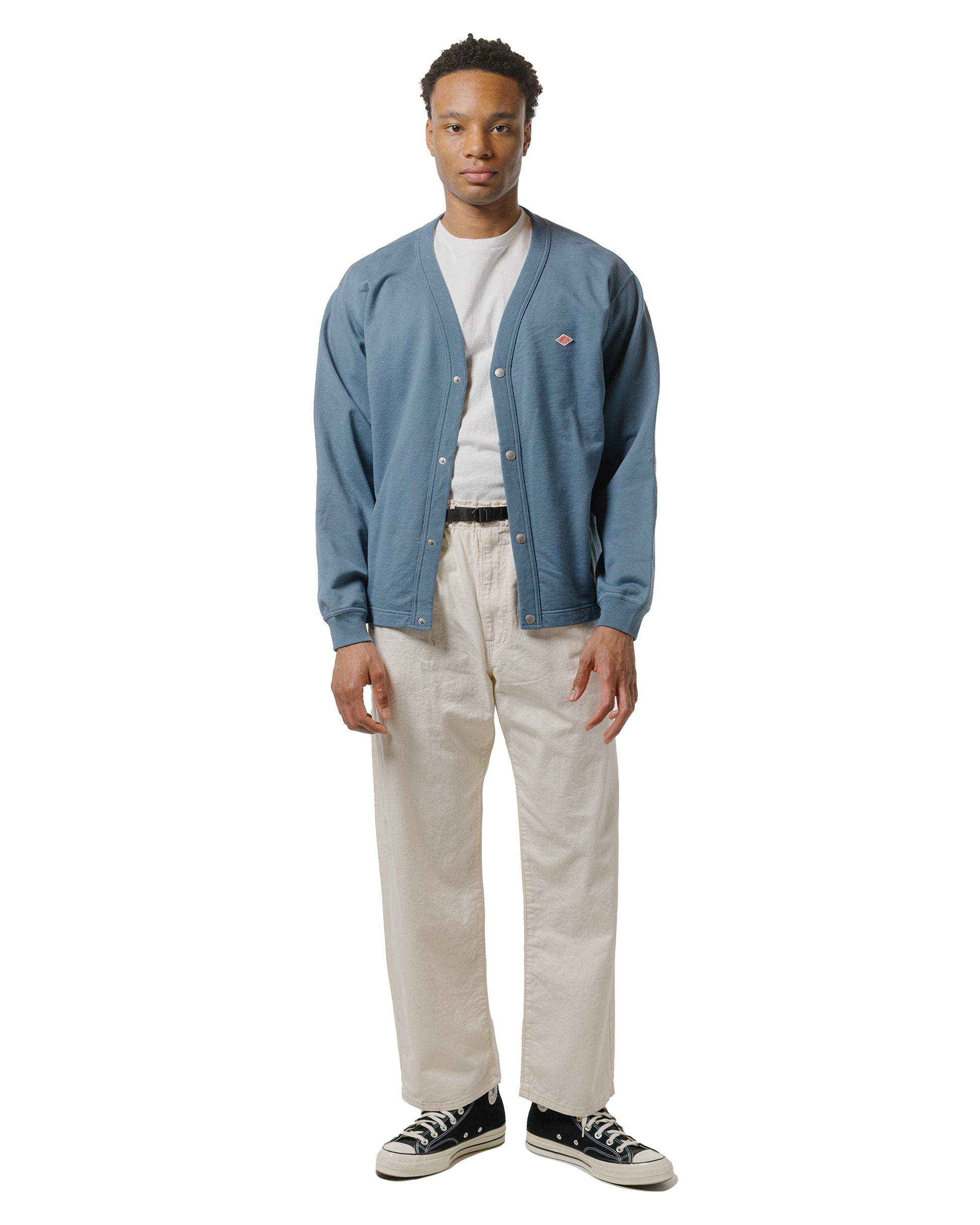 Danton Cotton Terry Dot Button V-Neck Cardigan Dark Blue