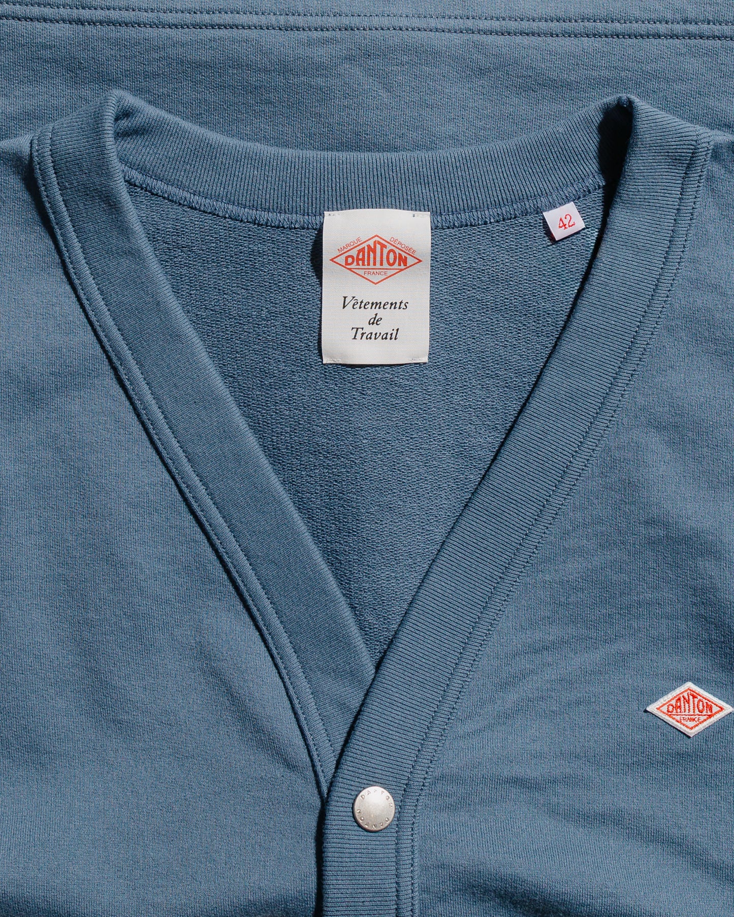 Danton Cotton Terry Dot Button V-Neck Cardigan Dark Blue