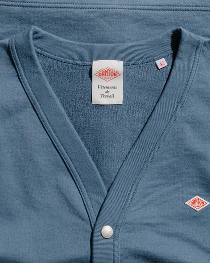 Danton Cotton Terry Dot Button V-Neck Cardigan Dark Blue