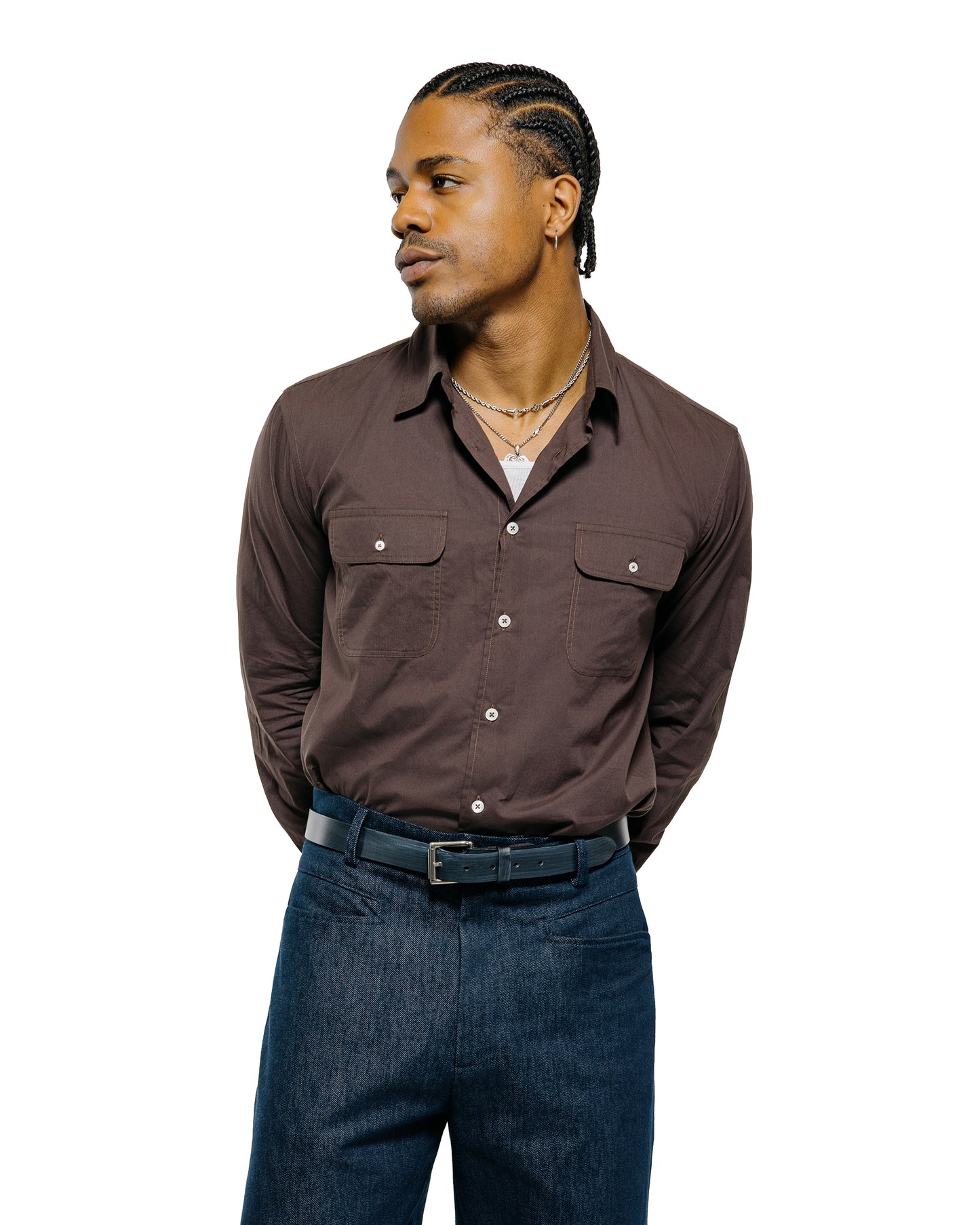 lost & found De Bonne Facture De Bonne Facture Artist Shirt Washed Cotton Voile Dark Brown