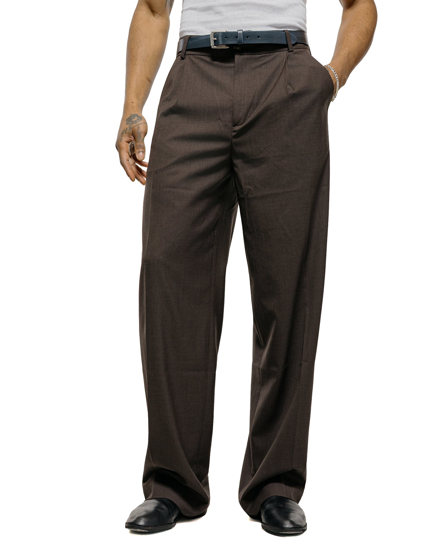 lost & found De Bonne Facture De Bonne Facture Grandad Trouser Super 130's Cold Wool Bark Brown