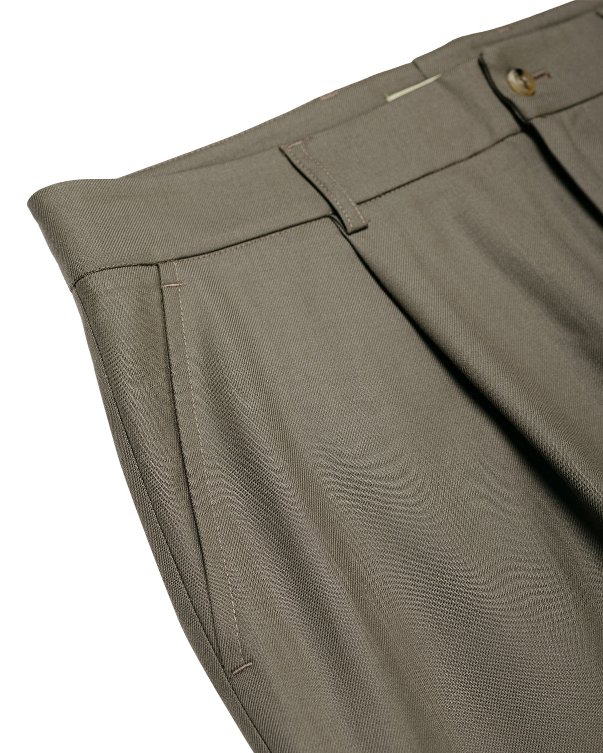 De Bonne Facture One Pleat Trousers Super 130's Merino Twill Vertdigris Green