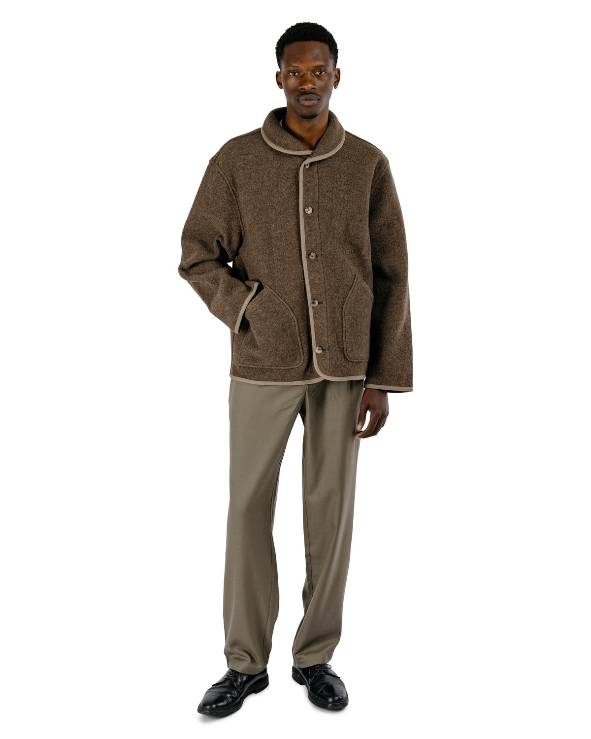 De Bonne Facture One Pleat Trousers Super 130's Merino Twill Vertdigris Green