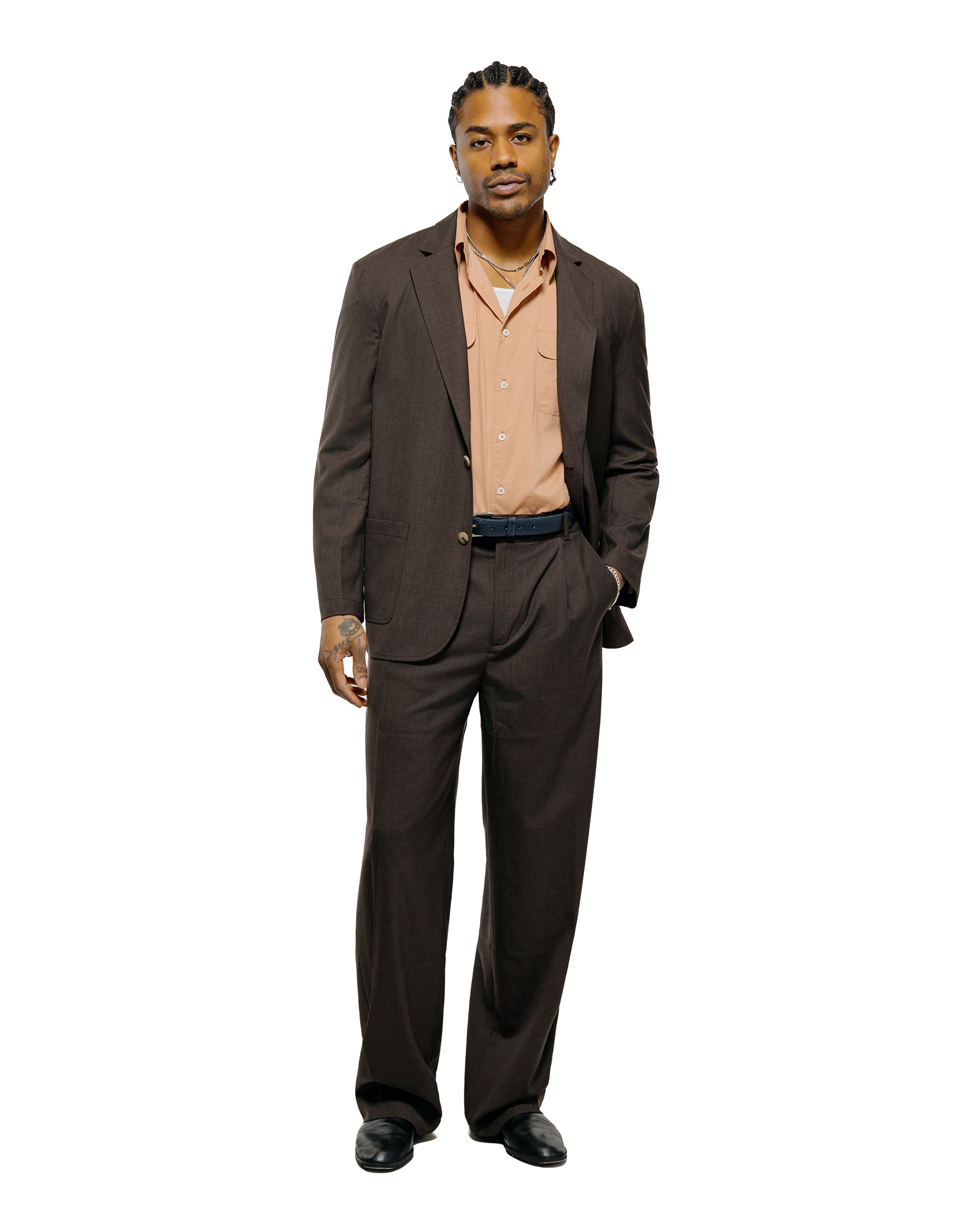 lost & found De Bonne Facture De Bonne Facture Writer's Jacket Super 130's Cold Wool Bark Brown
