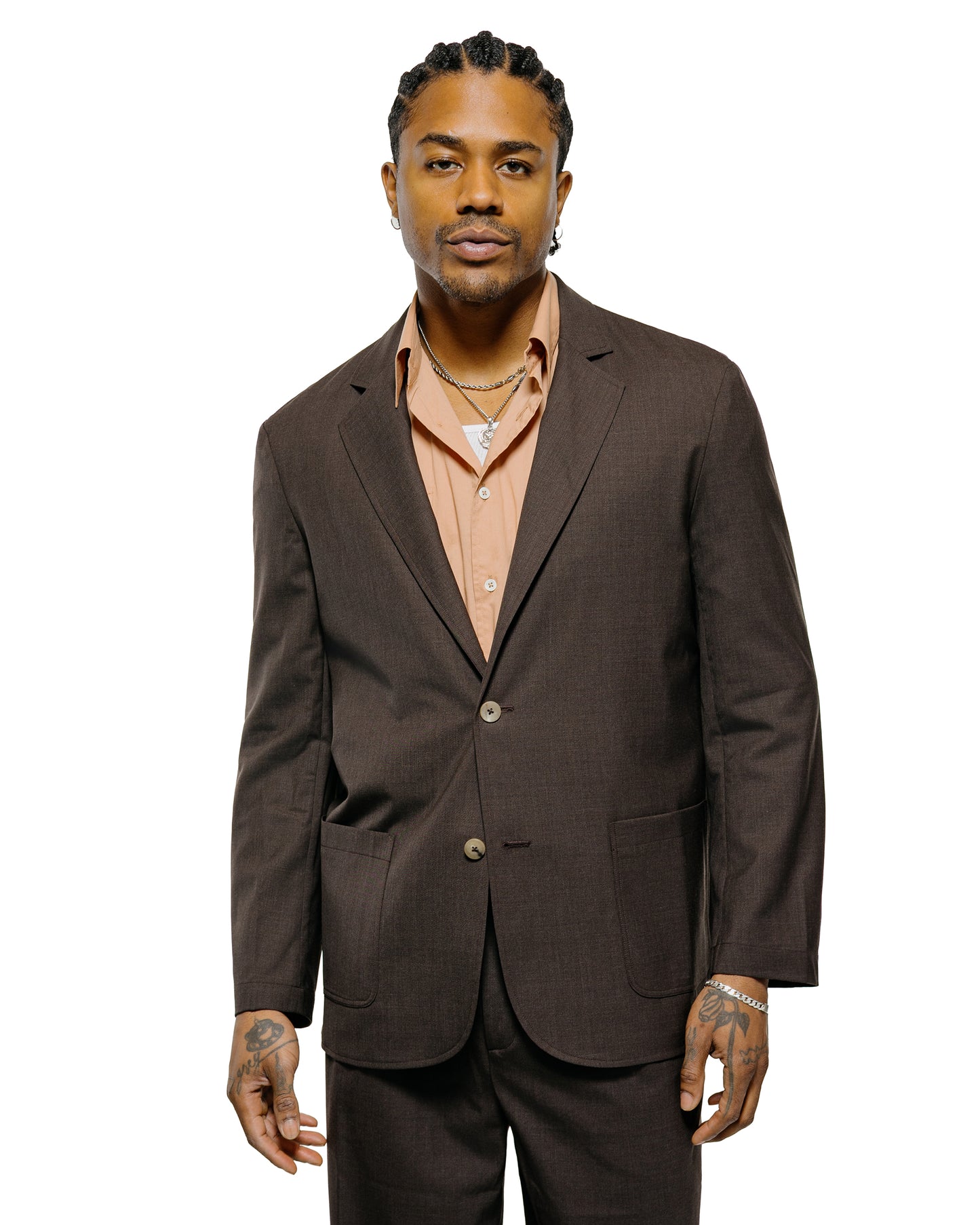 lost & found De Bonne Facture De Bonne Facture Writer's Jacket Super 130's Cold Wool Bark Brown