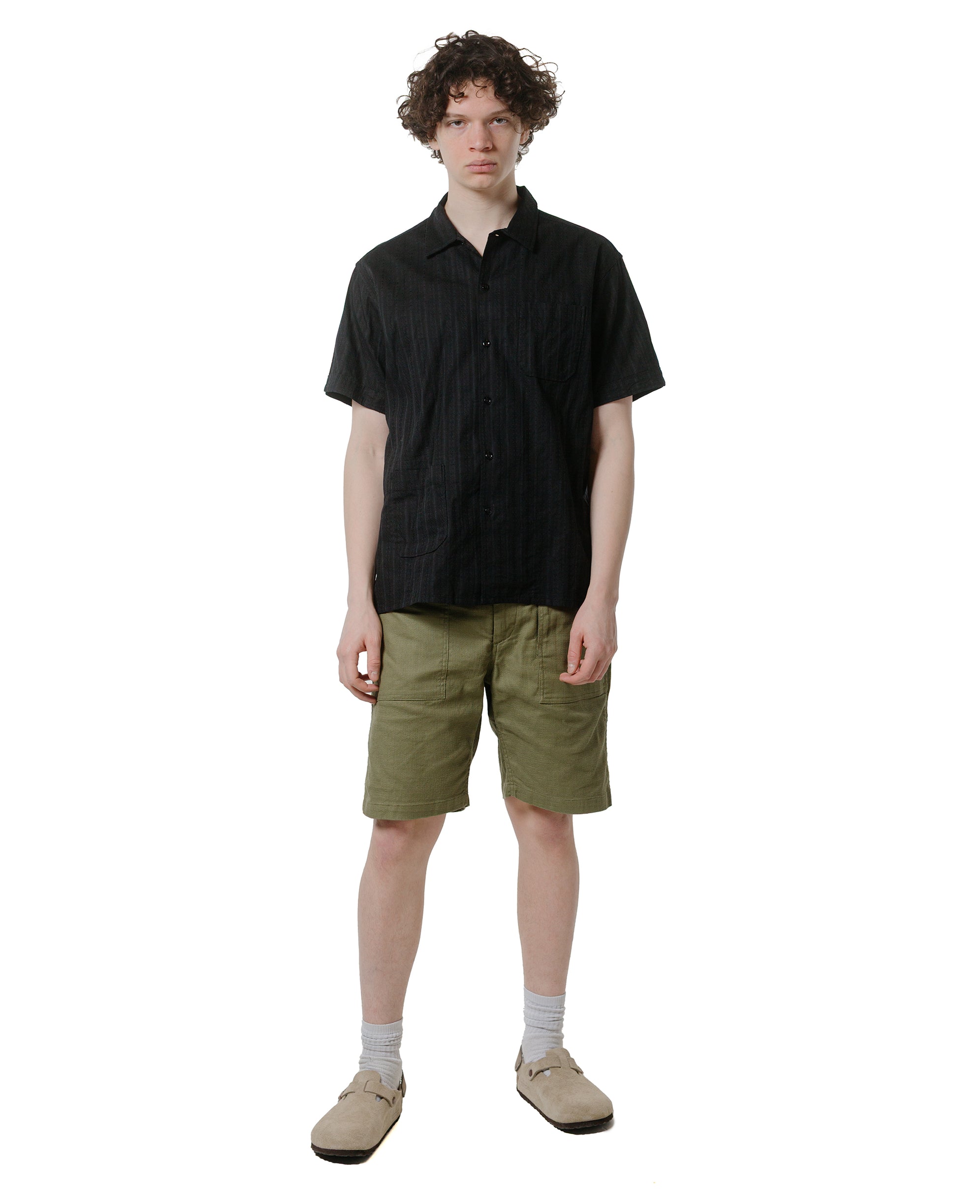 lost & found Engineered Garments Engineered Garments Camp Shirt Black Cotton Lace Stripe Jacquard