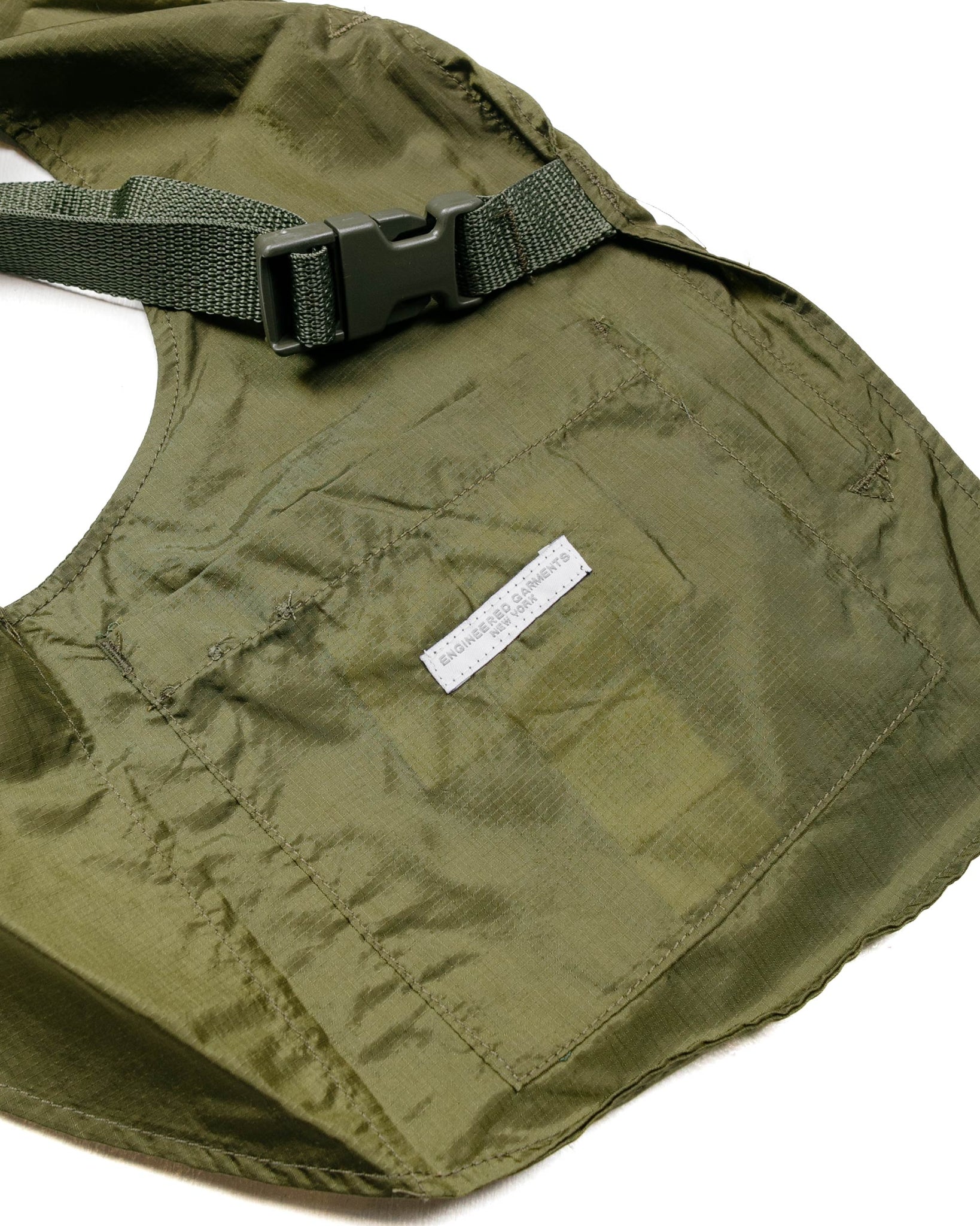 Engineered Garments Shoulder Vest Olive Nylon Ripstop detail